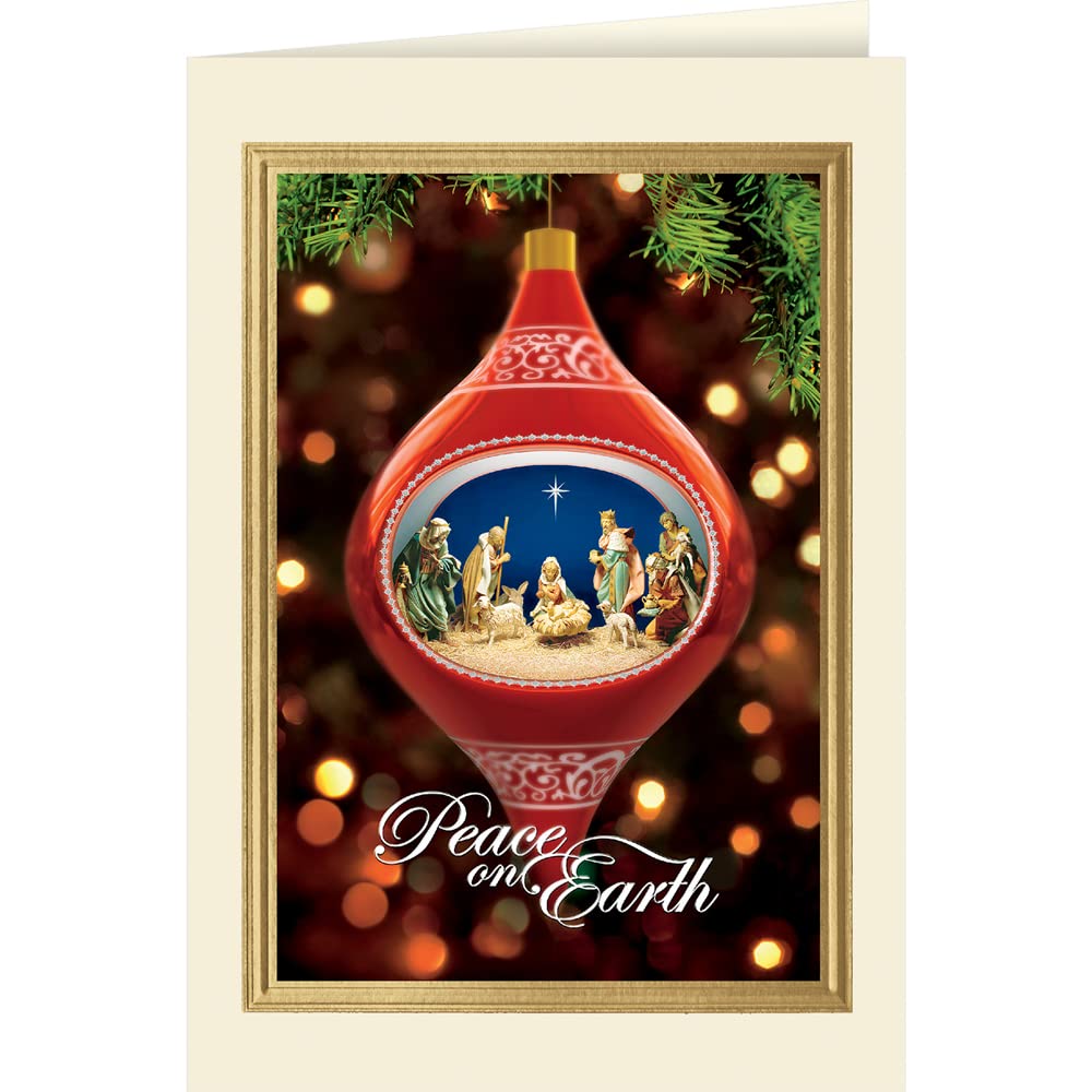 25 Personalized Religious Christmas Cards with Foil-Lined Envelopes - Nativity Ornament Design for Holiday Greetings, Business & Home Use - Perfect for Church, Family & Corporate Gifting