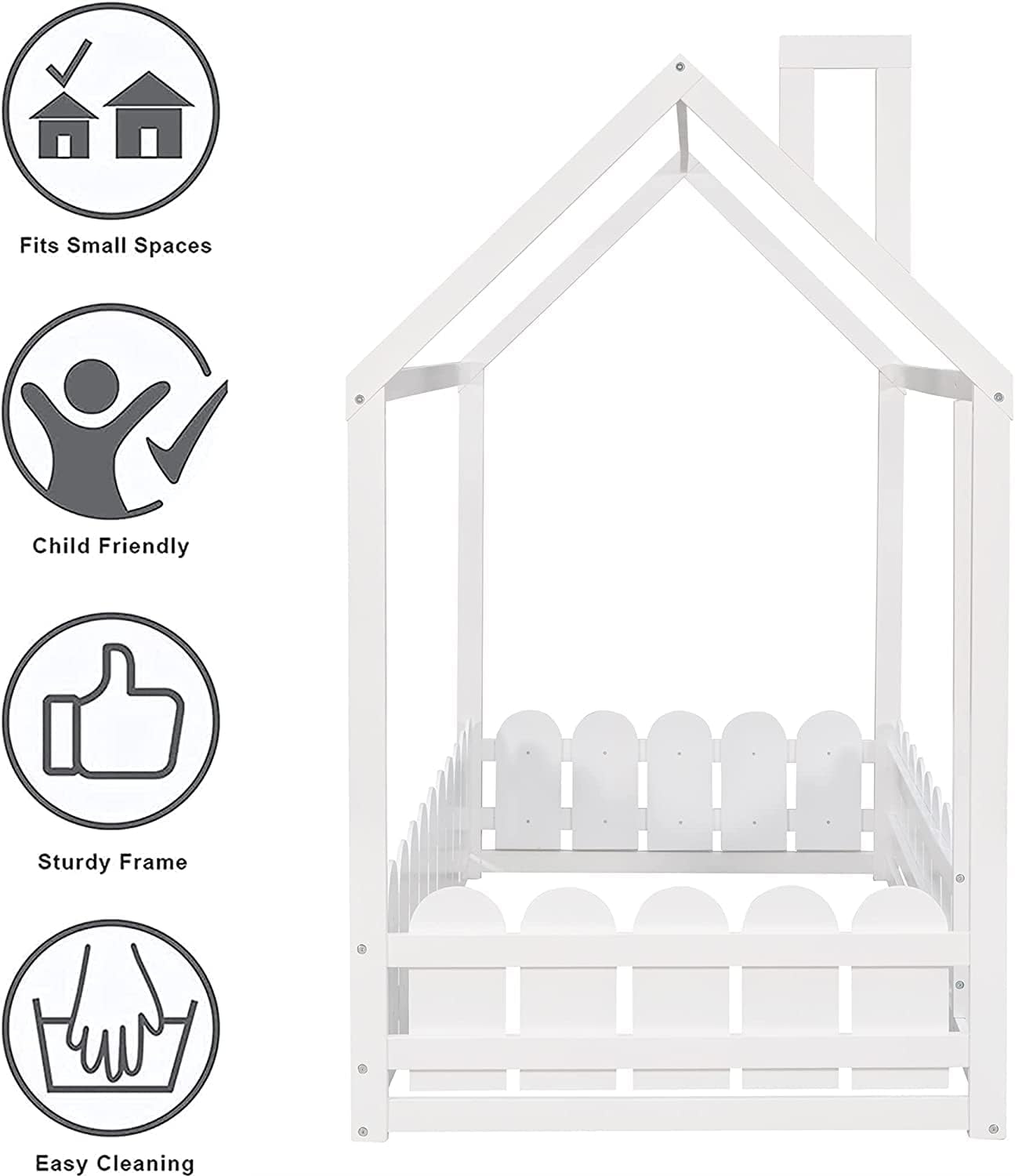 Harper & Bright Designs Twin Floor Bed for Kids - Wood Montessori Bed with Safety Rails - Low Profile House Bed for Toddlers, Girls & Boys (Twin Size, White) - Perfect for Montessori Bedrooms, Nursery Rooms & Kids' First Big Bed