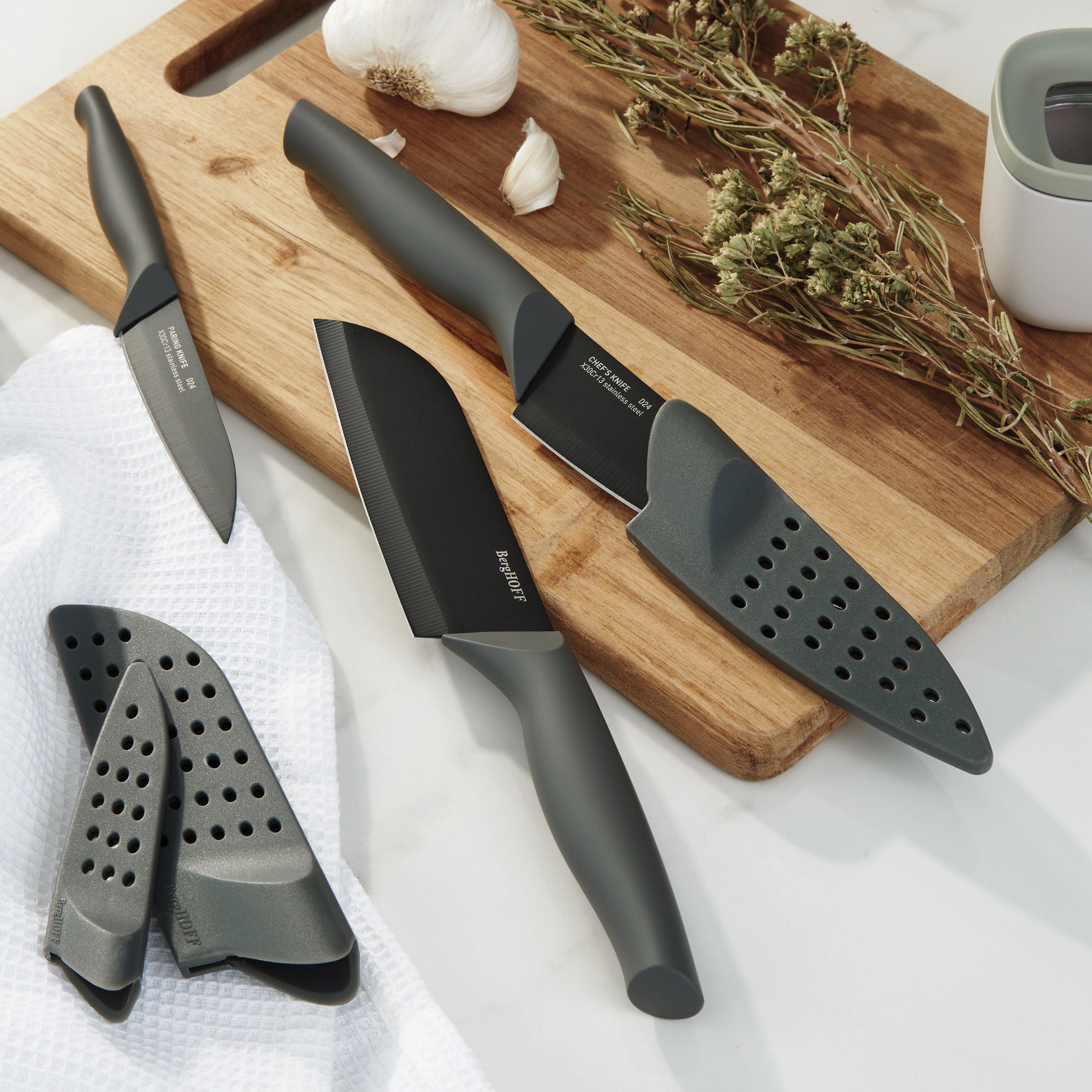 BergHOFF DiNA Vector Nonstick Stainless Steel 3-Piece Knife Set - Sharp Kitchen Knives for Slicing, Dicing & Chopping - Perfect for Home Chefs & Professional Cooking