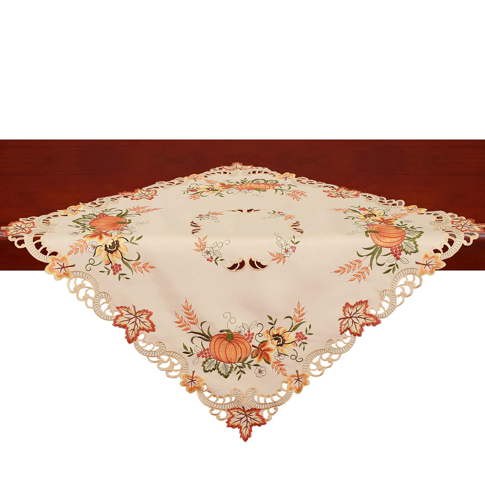 Simhomsen Thanksgiving Fall Harvest Pumpkin Tablecloth - 34x34 Inch Small Square Table Cover for Coffee Table, End Table, Tea Table & Nightstand - Perfect for Autumn Decor, Holiday Dining & Seasonal Home Decorating