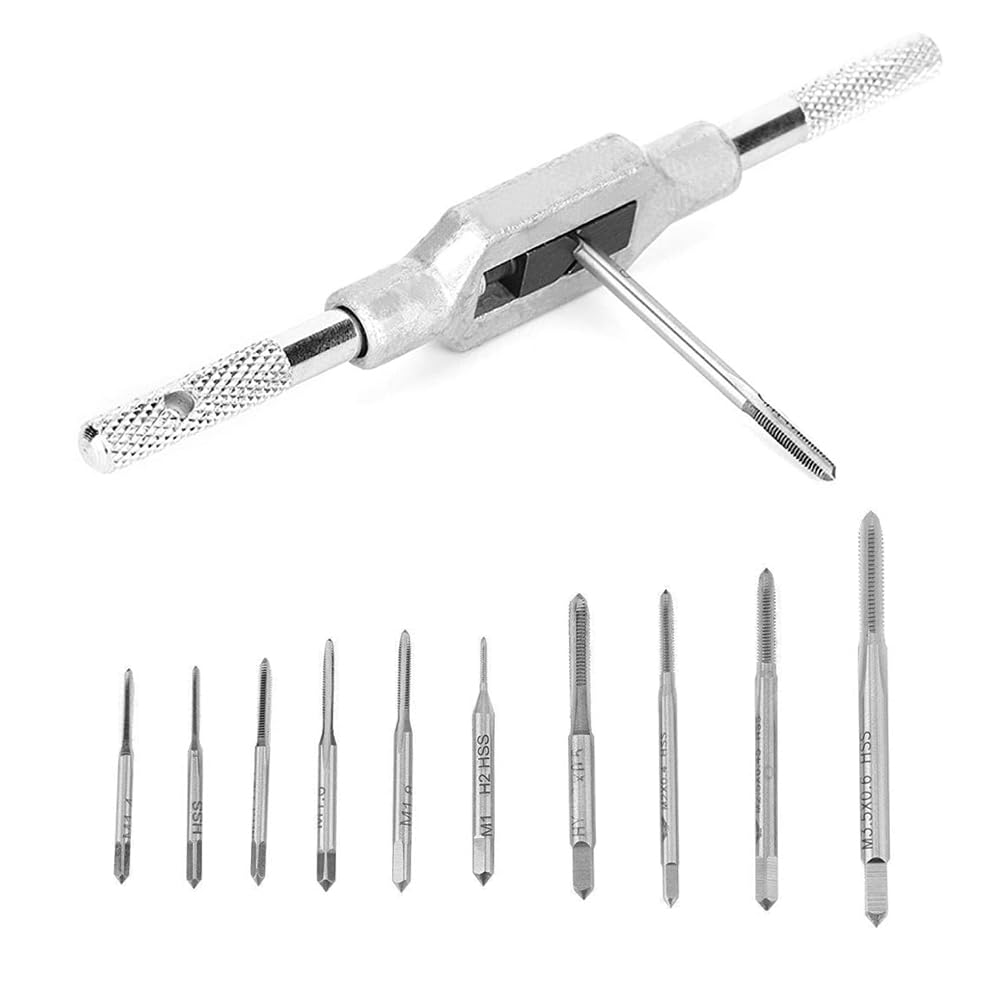 11PCS Mini Screw Tap Set - HSS Metric Thread Machine Taps Kit with Adjustable Wrench | Precision Hand Threading Tools for Watch & Clock Repair, Jewelry Making & DIY Metalworking Projects