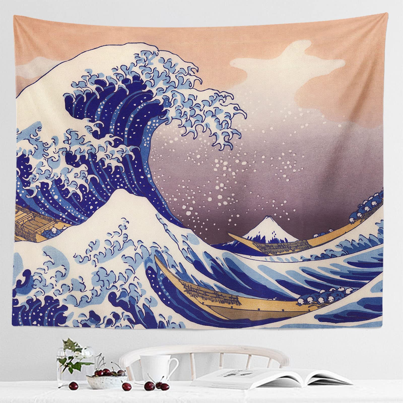 IcosaMro The Great Wave Off Kanagawa Tapestry - 51x60 Inch Large Ocean Wall Art for Bedroom, Dorm & Home Decor | Japanese Wave Painting Wall Hanging with Hemmed Edges | Perfect for Coastal, Boho or Asian Inspired Room Themes