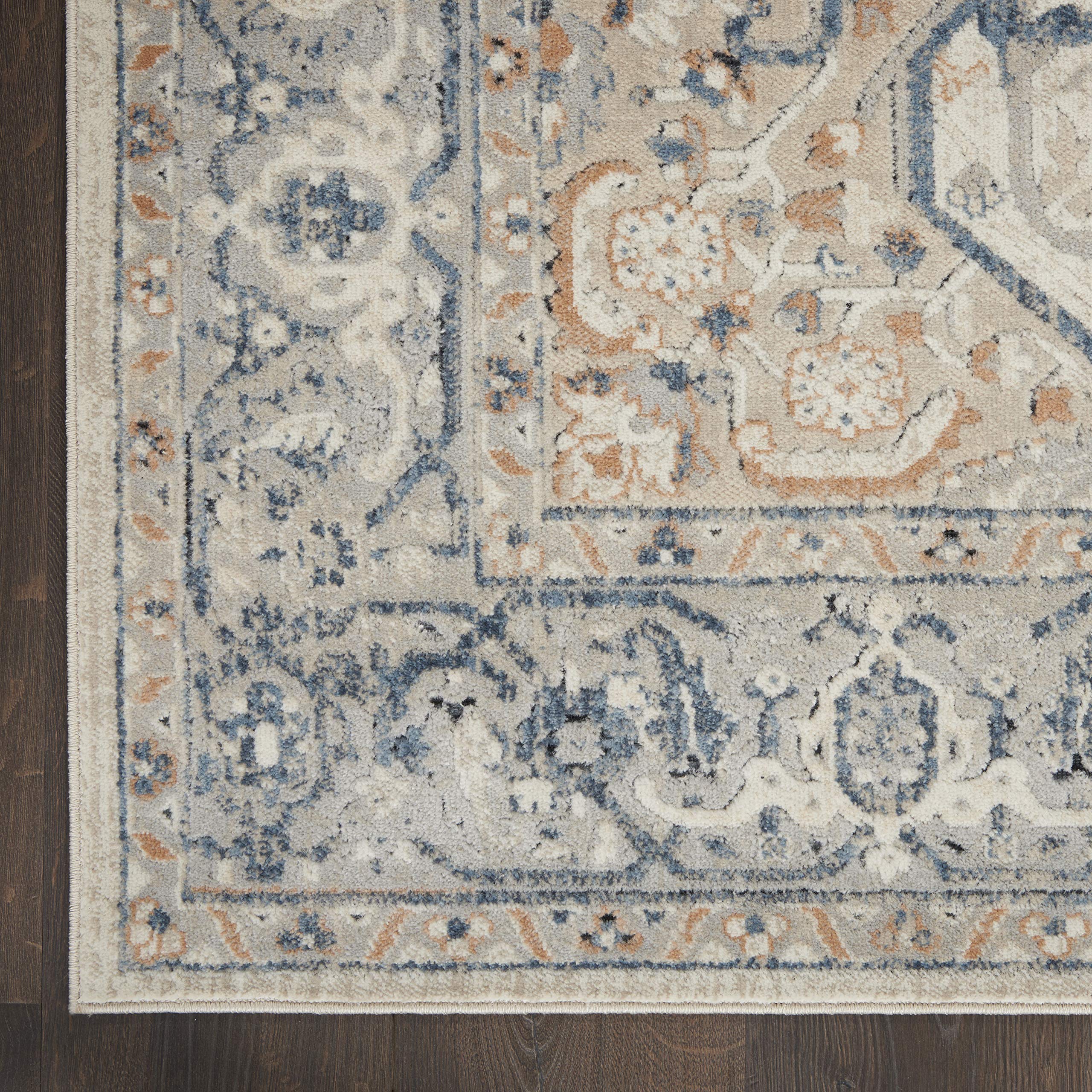 Kathy Ireland Malta Persian Ivory/Grey 9'x12' Area Rug - Easy Clean, Non-Shedding, Stain Resistant - Perfect for Living Room, Bedroom, Dining Room & Kitchen Decor