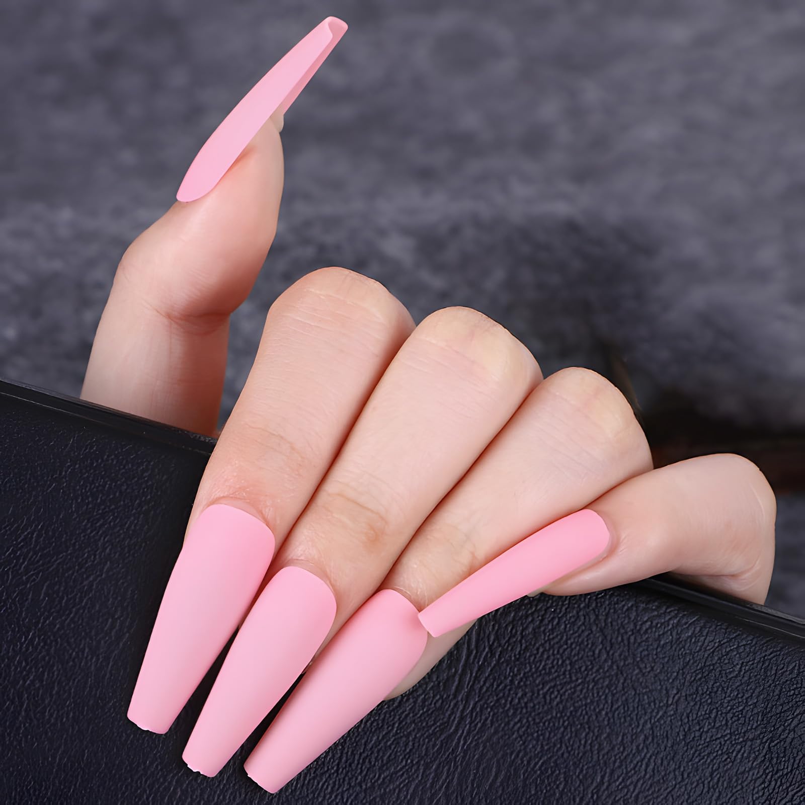 100-Piece Coffin Press-On Nails - Medium Ballerina Acrylic Fake Nails with Matte Finish, Full Cover Pink Artificial Nails for Women & Girls | Perfect for Parties, Weddings, and Everyday Glam