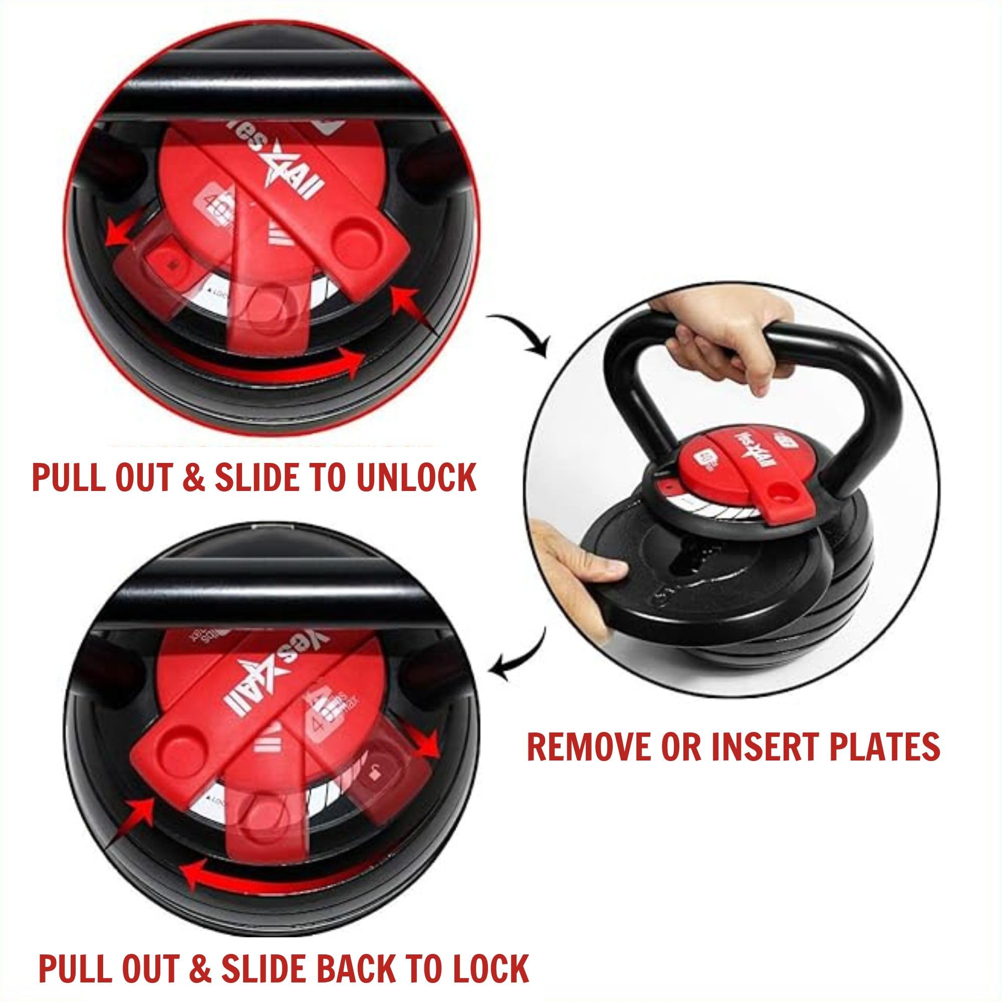 Yes4All Adjustable Kettlebell - Solid Cast Iron Weight for Strength Training, Full Body Workout, Weightlifting & Core Conditioning | Perfect for Home Gym, CrossFit, HIIT & Functional Fitness Training