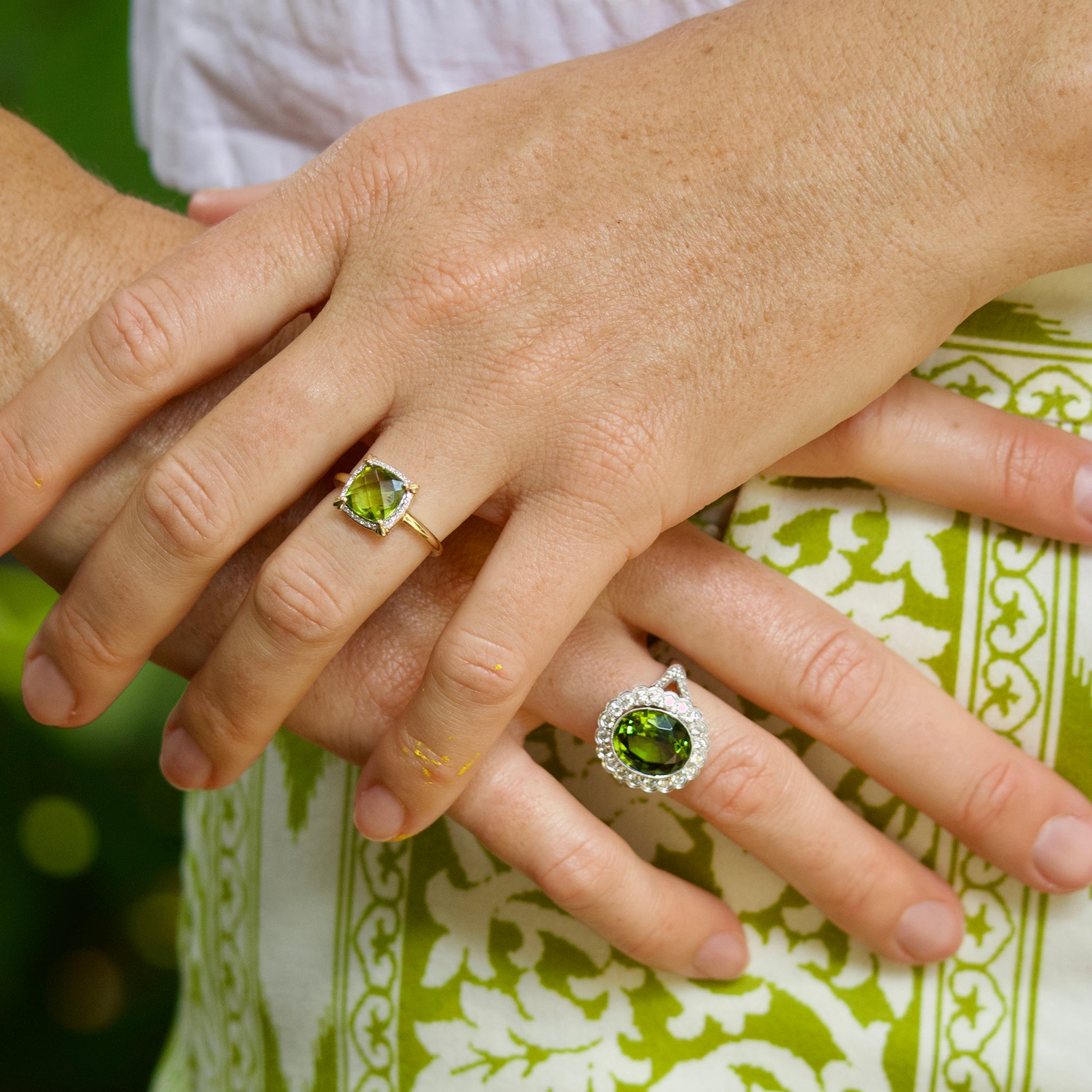 Peridot & Diamond 14K Yellow Gold Ring for Women - Elegant Cushion Cut Gemstone Jewelry - Perfect for Engagement, Anniversary & Special Occasions