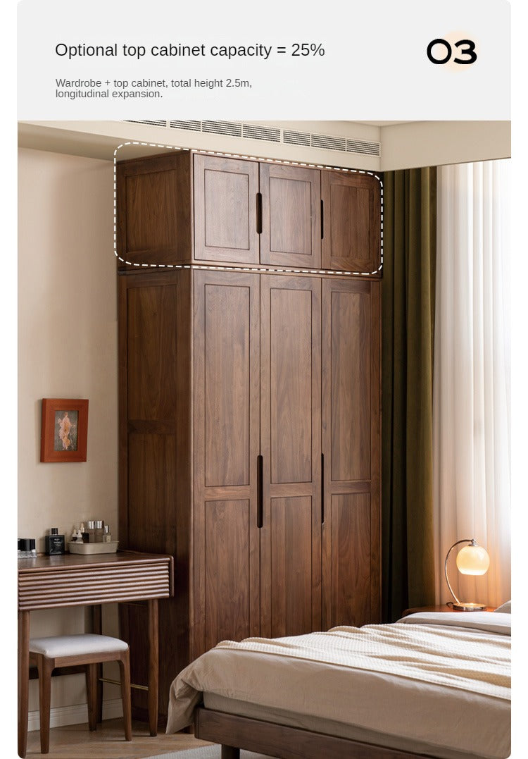 Premium Black Walnut Solid Wood Wardrobe - Handcrafted Closet Organizer with Adjustable Shelves | Perfect for Bedroom, Walk-in Closet & Master Suite Organization