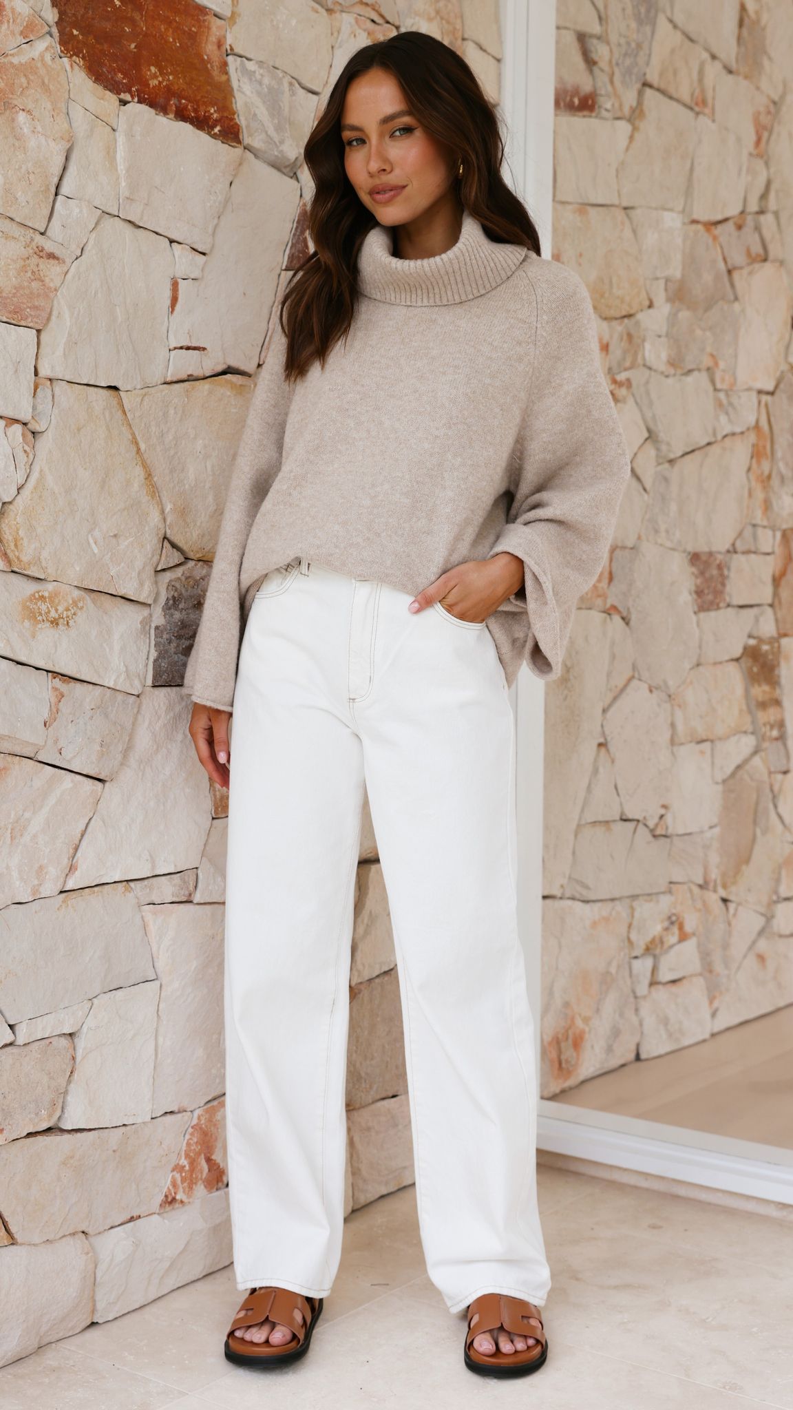 Jacques Knitted Jumper - Soft Oatmeal Color Women's Sweater for Fall & Winter | Cozy Casual Wear for Office, Dating & Weekend Outfits