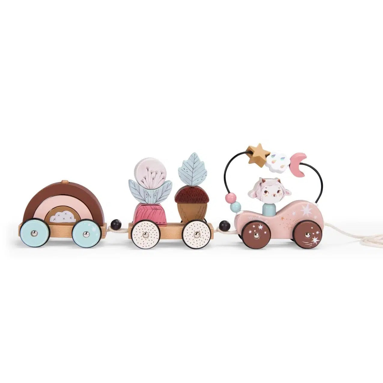 Speedy Monkey Wooden Pull Along Activity Train by Moulin Roty - Classic Wooden Toy for Toddlers, Perfect for Early Learning & Imaginative Play at Home or Daycare