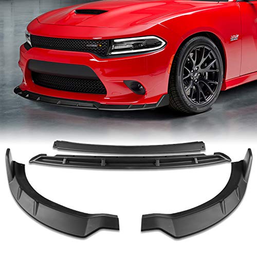 HYPERSPEED Front Bumper Lip Spoiler + Side Skirt Extensions for Dodge Charger 2015-2021 | ABS Plastic Body Kit | Matte Black Car Accessories (6PCS) | Enhance Aerodynamics & Sporty Look for Street Racing & Car Shows