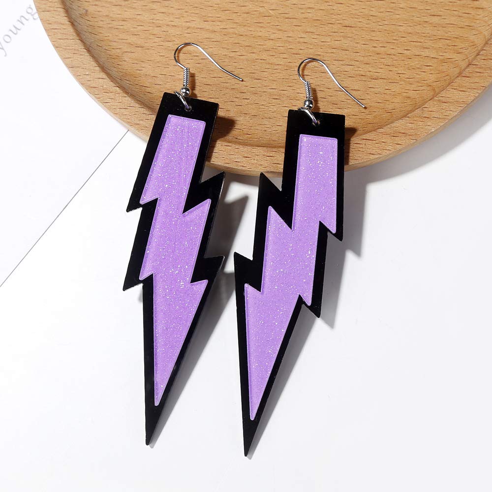 Vibrant Multi-Color Acrylic Lightning Bolt Dangle Earrings for Women - Trendy Exaggerated Statement Jewelry for Parties, Concerts & Festival Outfits