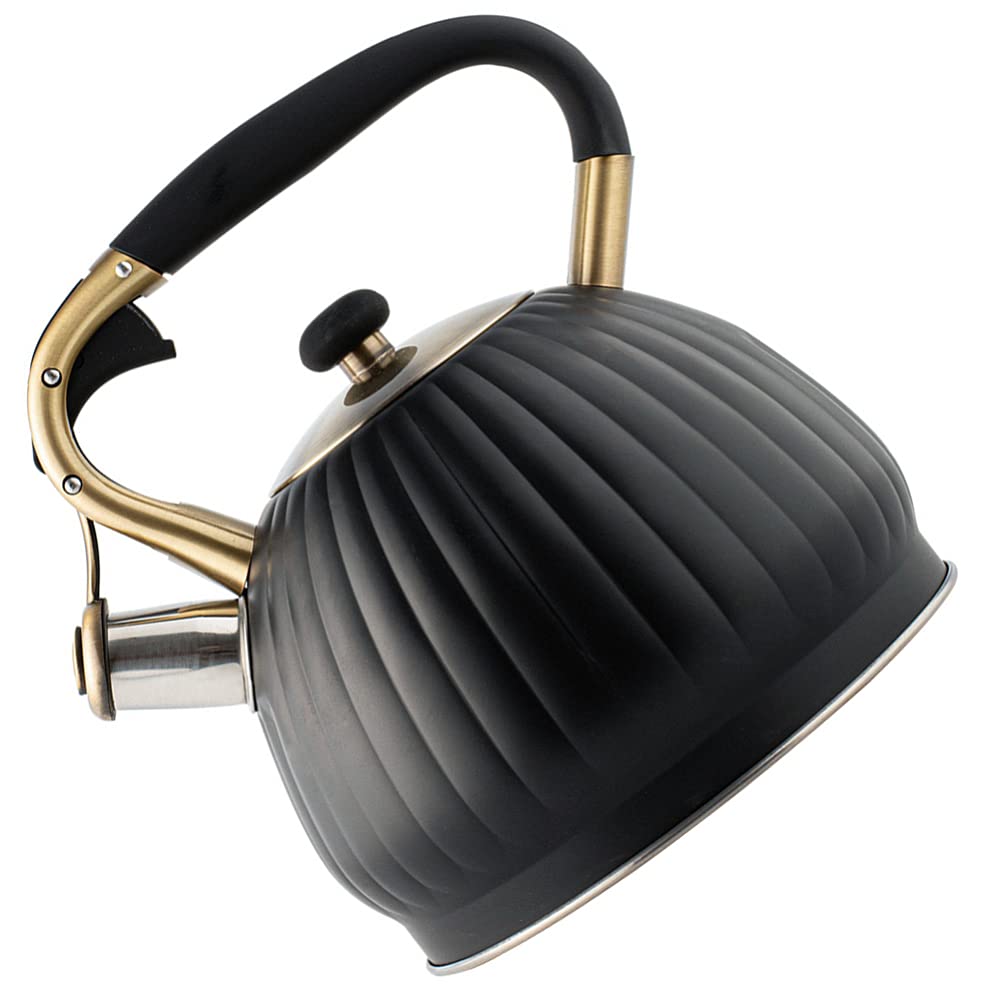 **Cabilock Whistling Tea Kettle - Stainless Steel Black Pumpkin-Shaped Teapot for Fast Boiling, Loud Whistle & Cool-Touch Handle - Perfect for Coffee, Tea & Kitchen Use**