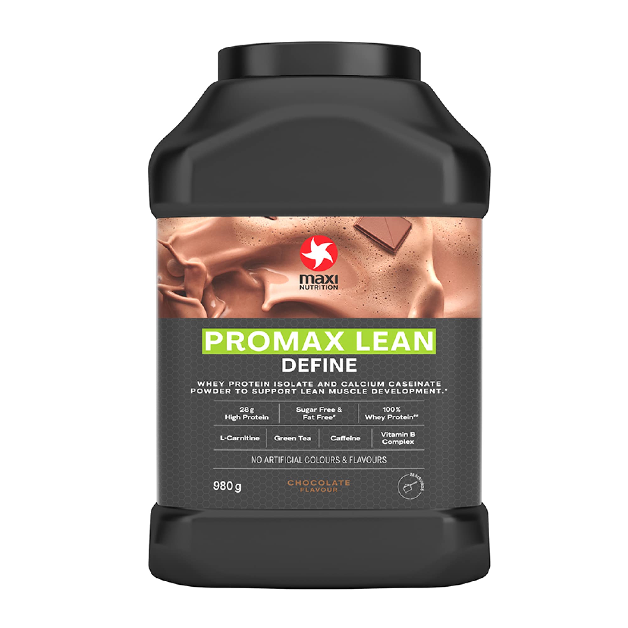 MaxiNutrition Promax Lean Chocolate Whey Protein Powder - 28g Protein, Sugar Free, Fat Free, 128kcal per Serving for Lean Muscle Development - Ideal for Post-Workout Recovery & Weight Management (980g)
