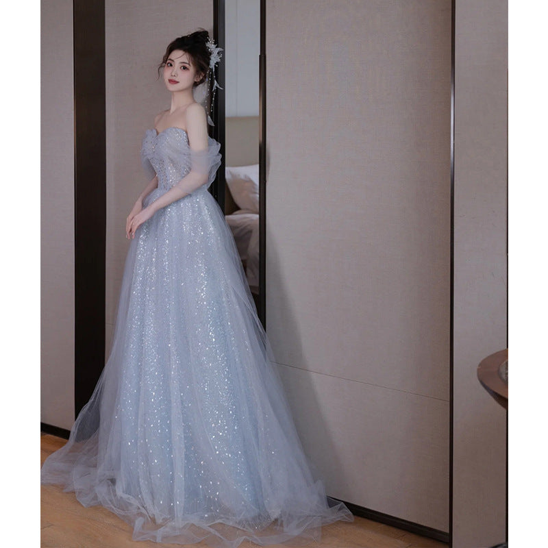 Sparkly Blue Princess Dress Off Shoulder Long Prom Gown for Women - Elegant Formal Evening Party Dress 174 - Perfect for Prom, Homecoming, Ball & Special Occasions