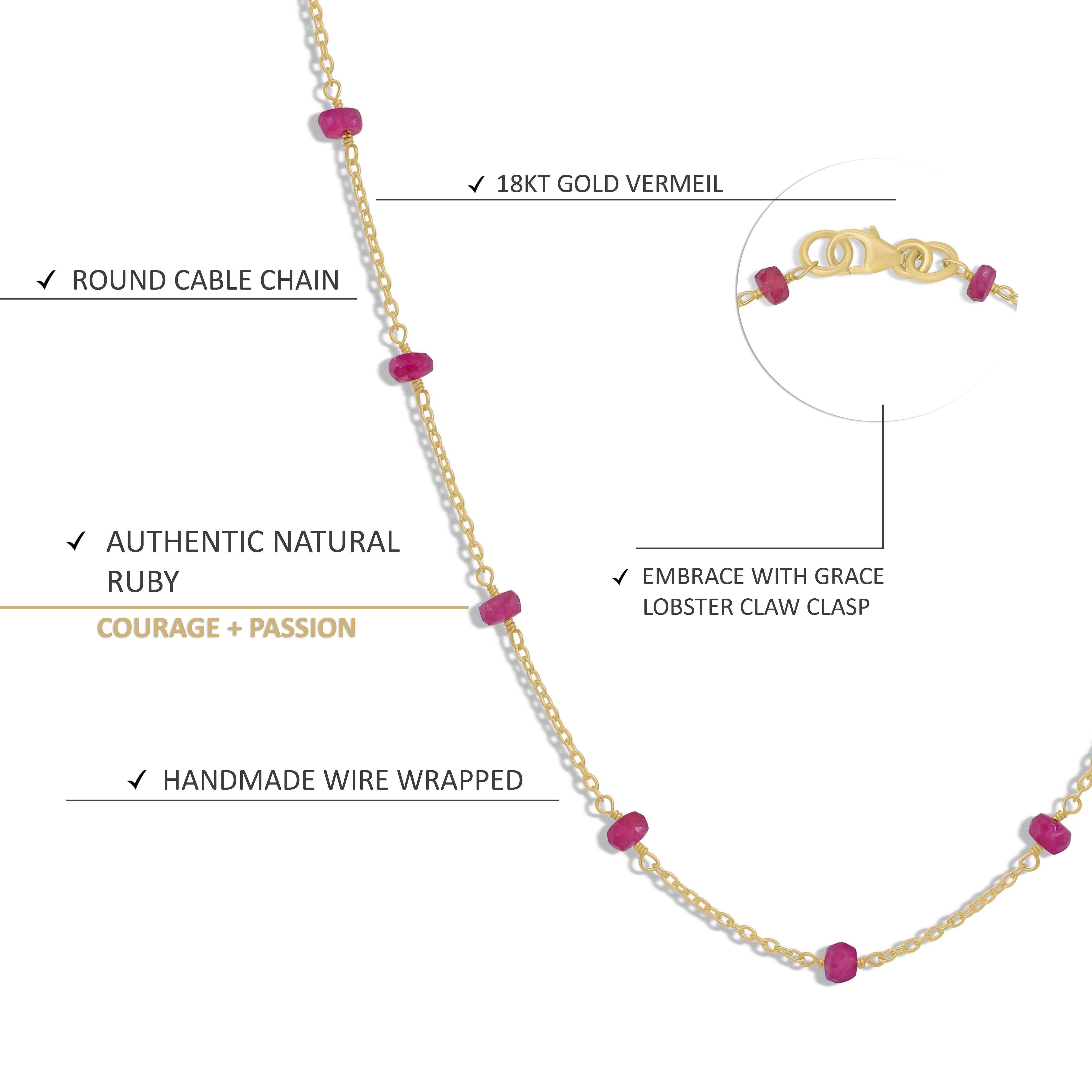 Beaded Chain Necklace for Women - Natural Pink Ruby Gemstone Jewelry | Perfect for Weddings, Parties & Everyday Elegance