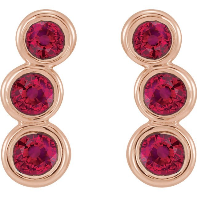 14K Gold 0.68 CTW Genuine Round Ruby Climbing Earrings - Elegant Dangle Earrings for Women, Perfect for Weddings, Parties & Special Occasions
