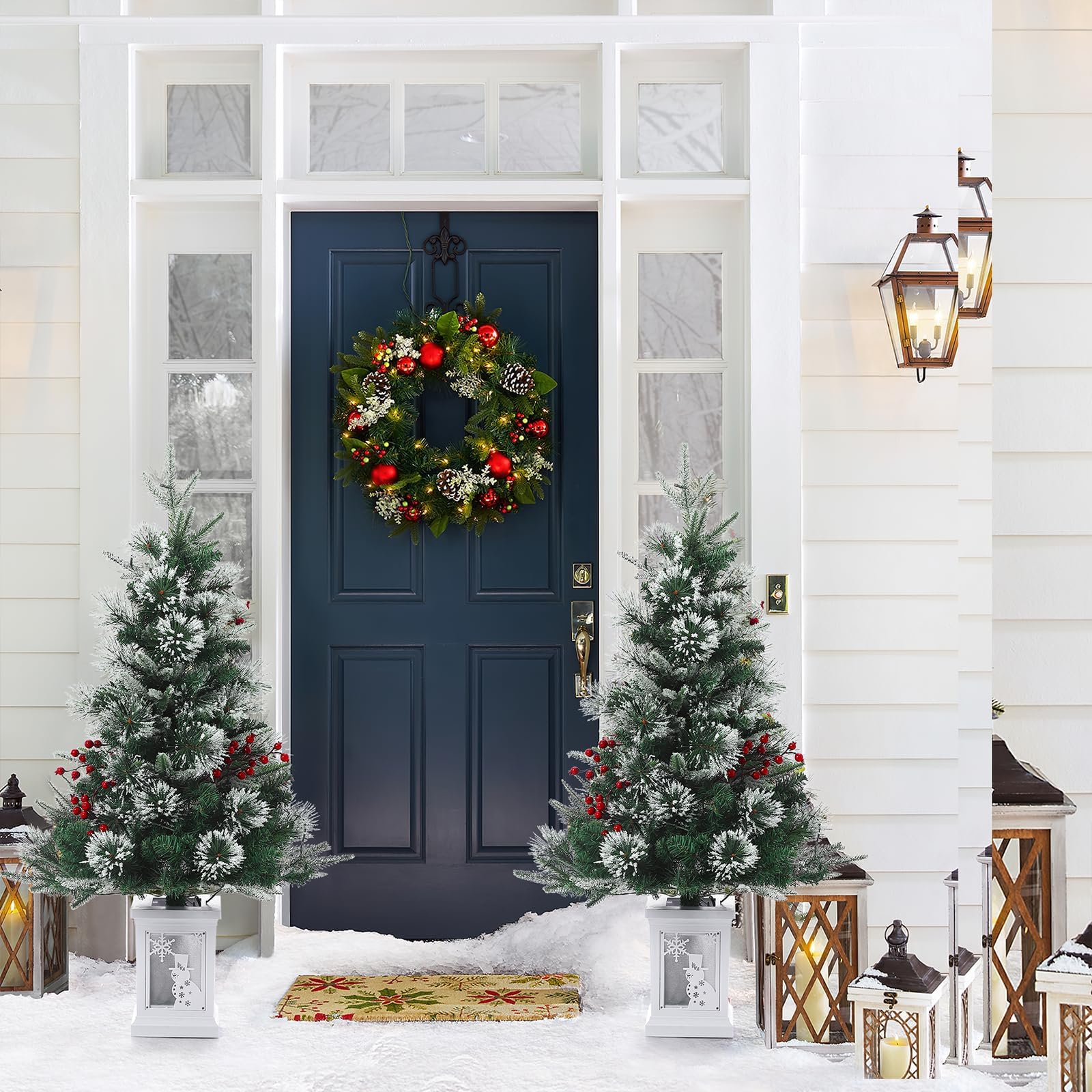GARVEE 3 Ft Prelit Premium Snow Flocked Artificial Christmas Tree with 8 Mode Warm White LED Lights - Mini Prelit Xmas Pine Tree for Home, Office, Indoor & Outdoor Holiday Decorations - Perfect for Christmas, Winter Parties, and Festive Seasonal Displays