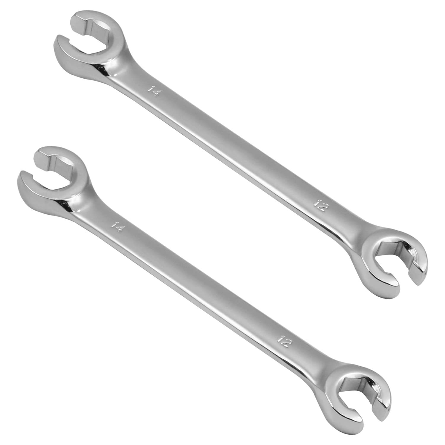 Auniwaig 2-Piece 12mm x 14mm Flare Nut Metric Wrench Set - High Carbon Steel Double Open End Wrenches with Chrome Plating - Perfect for Automotive Repair, Plumbing & DIY Projects