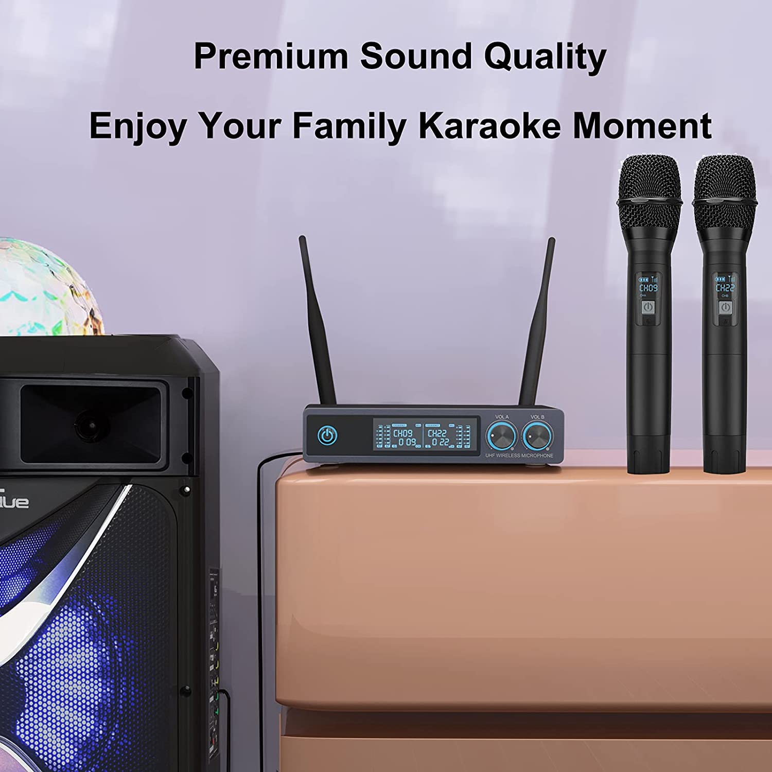 Professional UHF Wireless Microphone System - Metal Dual Dynamic Cordless Handheld Mic for Karaoke, DJ, Church, Wedding & Events | 200ft Range | Perfect for Home KTV, Parties, Meetings & Live Performances