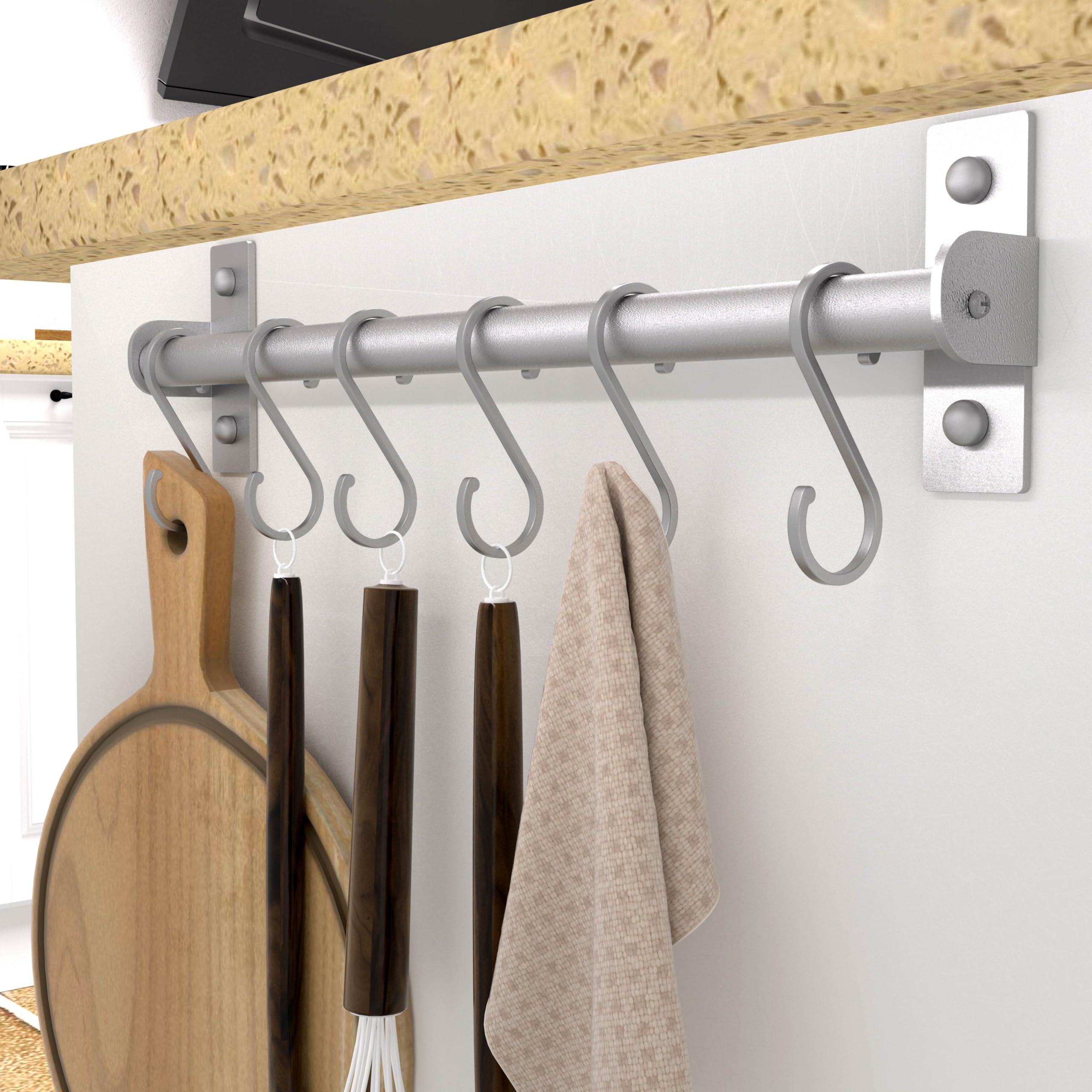 Stainless Steel Wall Mounted Kitchen Utensil Holder with 8 Hooks - Pot & Pan Rack Organizer for Spoons, Mugs & Cooking Tools | Space-Saving Storage for Small Kitchens & RV Camping