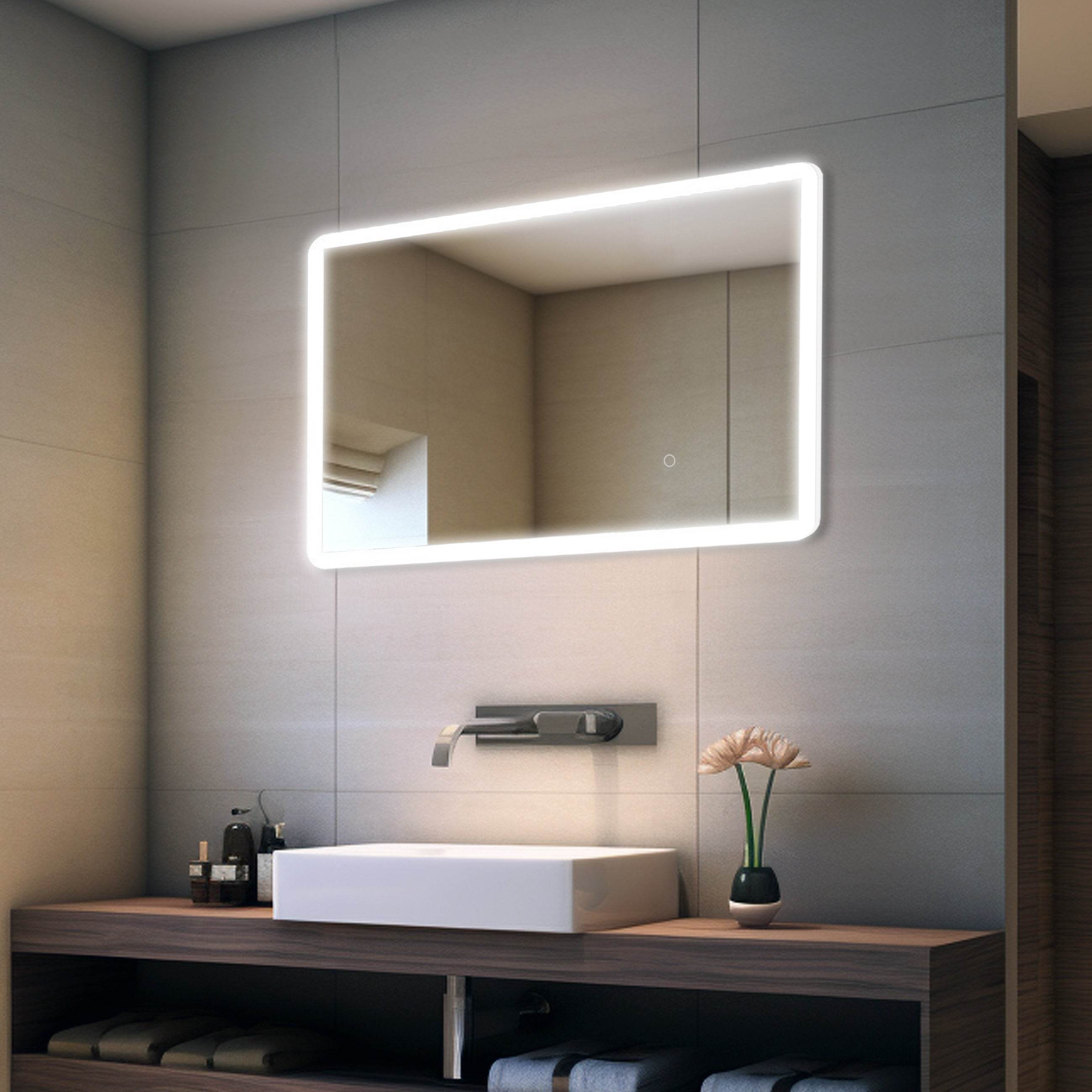 Pilsen LED Bathroom Mirror with Touch Dimmer & Anti-Fog Function - 4 Size Options for Vanity, Makeup & Shaving - Perfect for Modern Home & Spa Decor
