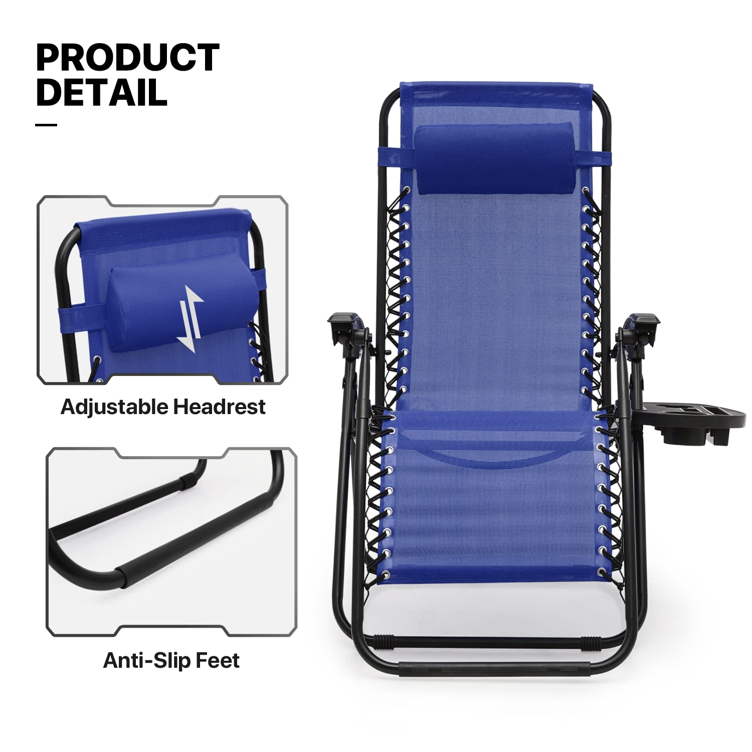 MoNiBloom Zero Gravity Chairs Set of 2 - Outdoor Folding Patio Lounge Chairs for Backyard, Poolside & Beach - Heavy Duty Reclining Lawn Chairs for Adults - Comfortable Relaxation in Blue - Perfect for Sunbathing, Camping and Backyard Lounging