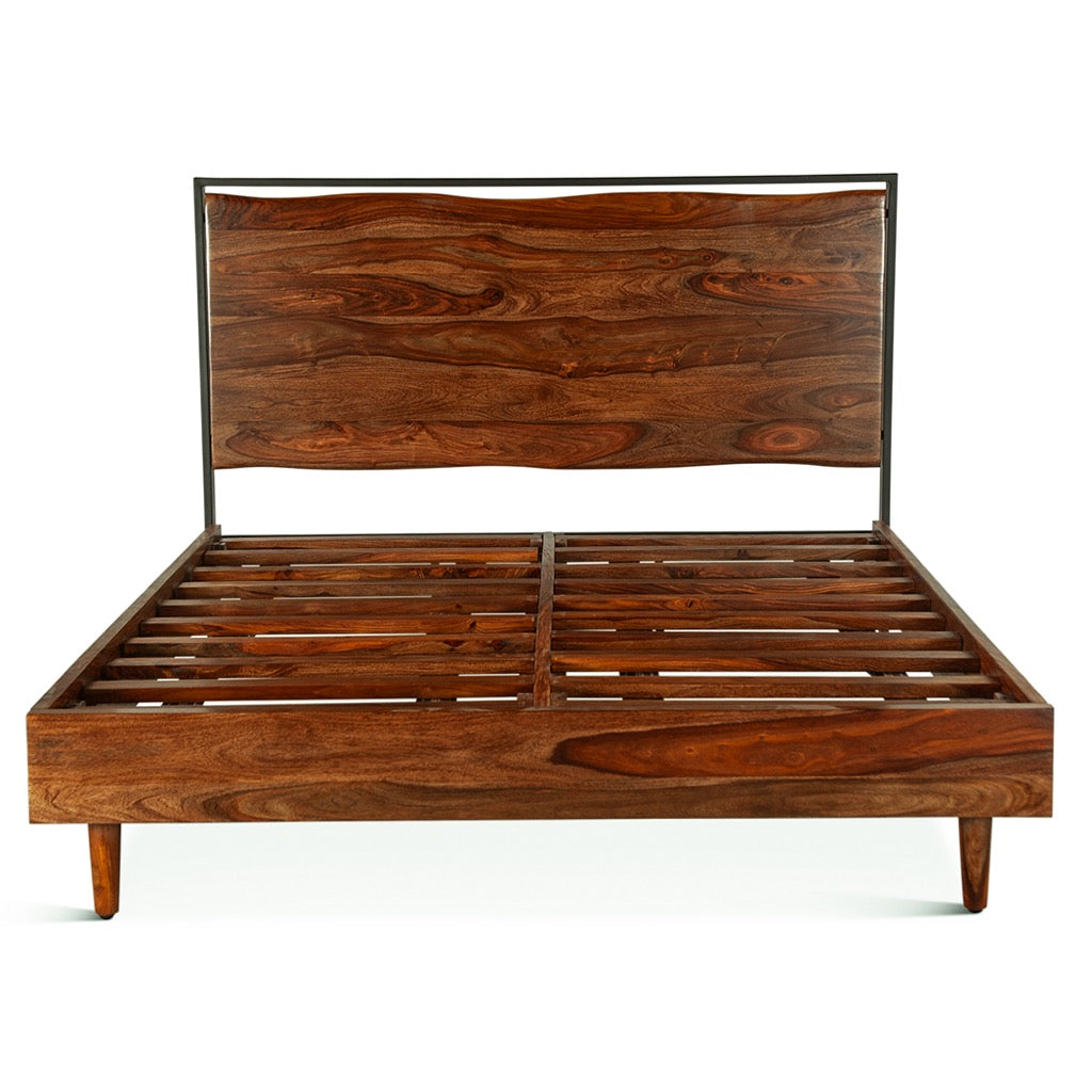 Natural Sheesham Wood Brisbane Bed - Solid Wood Bed Frame for Bedroom, Living Room & Guest Room - Eco-Friendly & Durable Furniture for Home Decor
