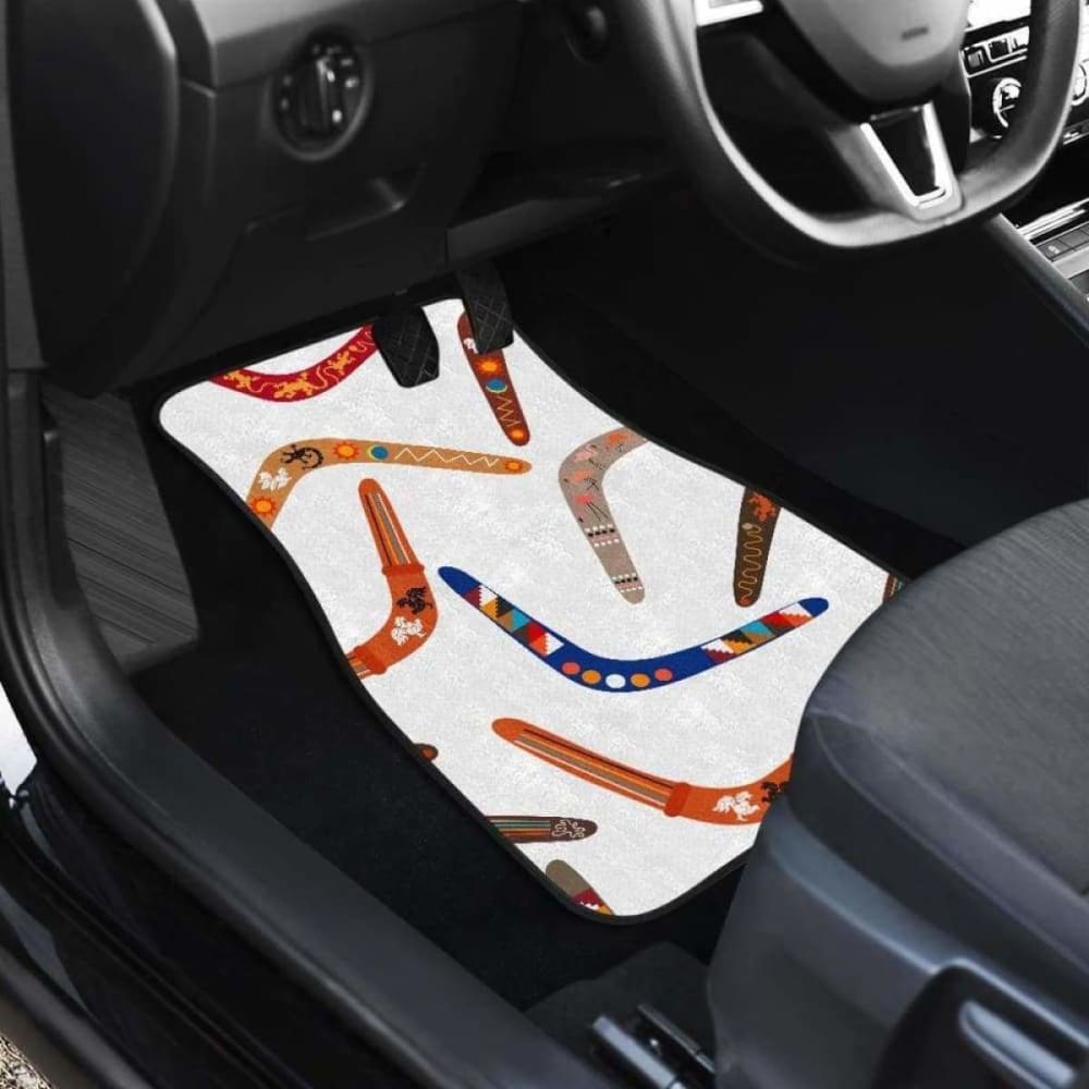 Authentic Australian Aboriginal Boomerang Pattern Car Mats - Front & Back Set for Jeep, SUV, Truck - Durable & Stylish Floor Mats for All-Weather Protection