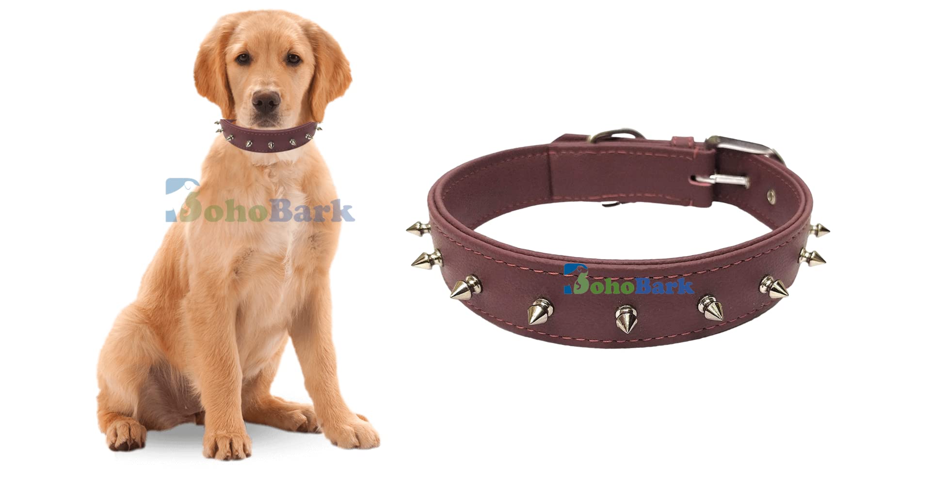 Boho Style Genuine Leather Dog Collar with Single Spike - Medium Size, Brown - Perfect for Training, Walking & Fashionable Pet Accessories
