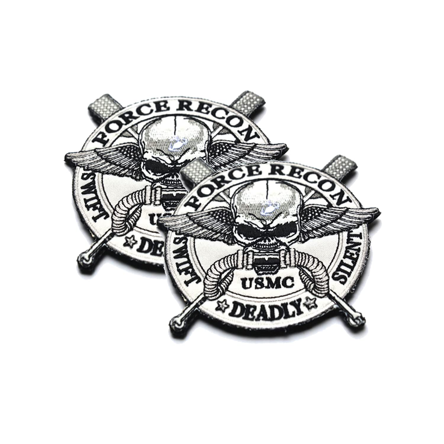 2 PCS USMC Marine Corps Tactical Morale Patches - Embroidered Hook & Loop Fastener Skull Design for Military Uniforms, Backpacks & Tactical Gear