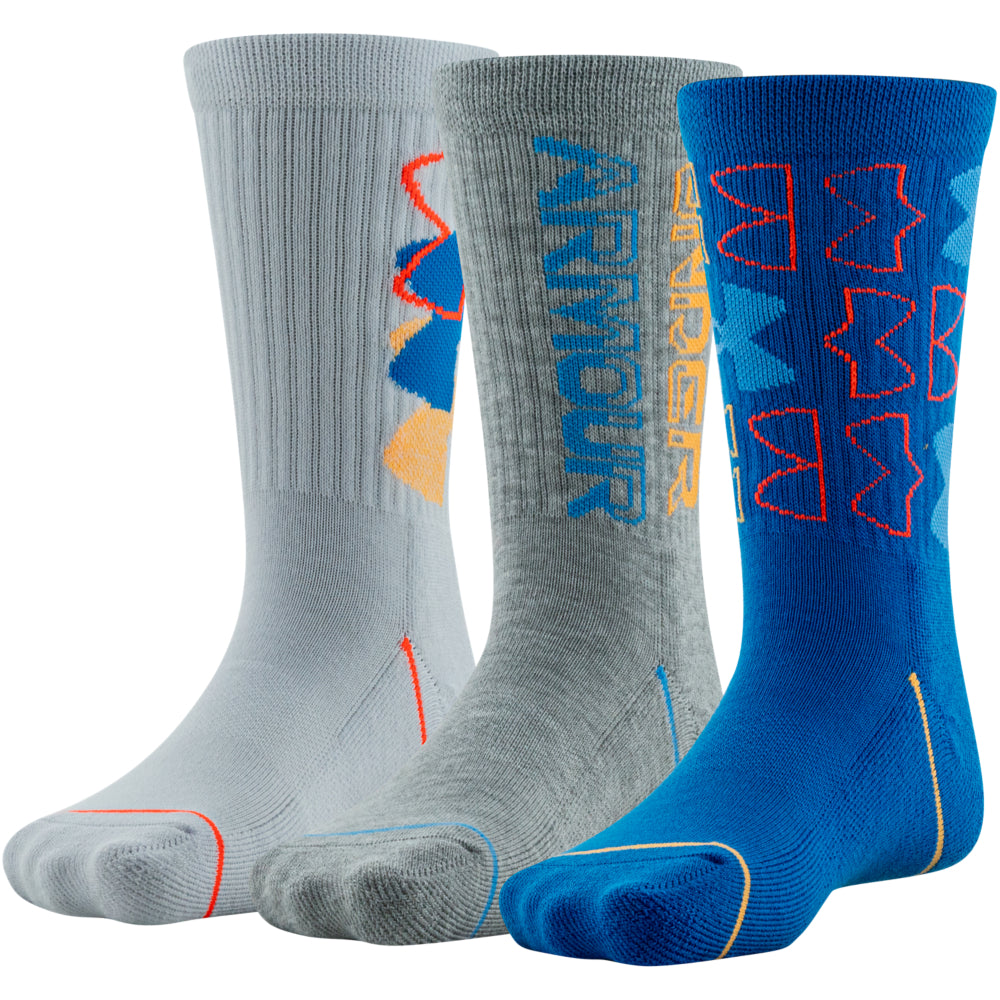 Under Armour Youth Phenom Crew Socks 3 Pack for Boys - Moisture-Wicking & Comfortable Athletic Socks for Sports, Running, and Everyday Wear