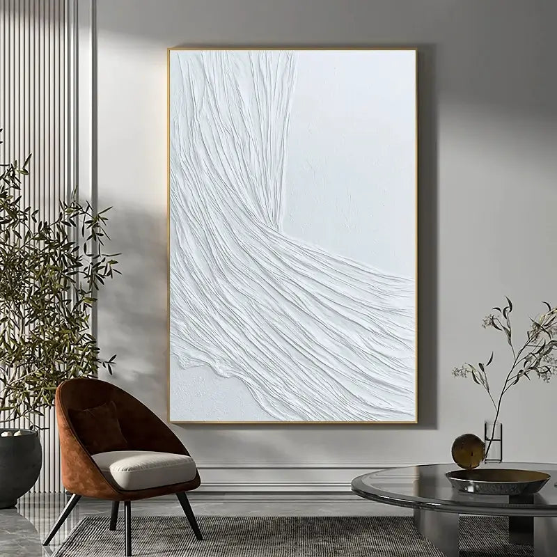 White Minimalist Textured Painting Canvas - Modern Abstract Wall Art for Living Room & Bedroom Decor | Premium Quality Artist Canvas #MM020