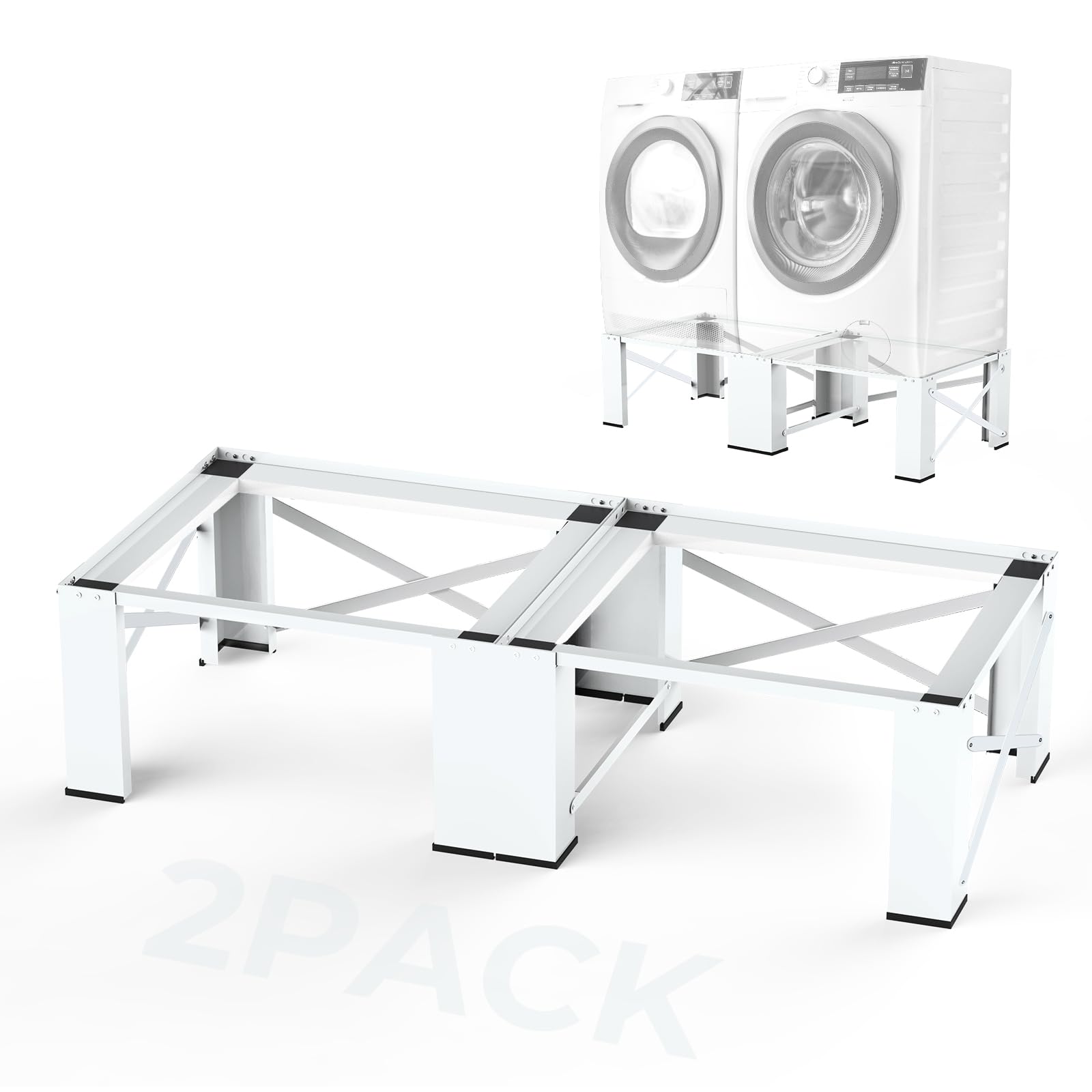 2 in 1 Washer Dryer Pedestal Stand 29 Inch - Heavy Duty Steel Laundry Pedestal for Front Load Washer and Dryer, Universal Fit for Most 4.8-5.3 cu.ft Capacity Washing Machines, White - Perfect for Laundry Room Organization and Space Saving