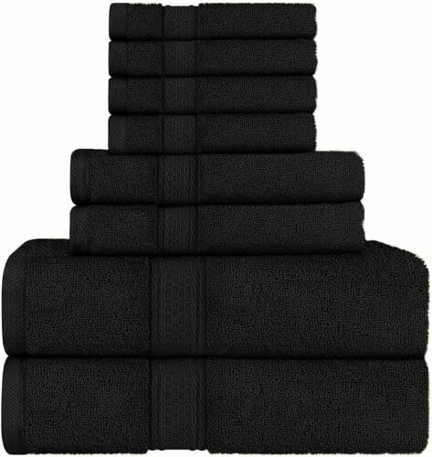 8-Piece Utopia Towels Set - 600 GSM Luxury Bath Towels (2), Hand Towels (2), Washcloths (4) - Super Soft & Absorbent - Black - 64