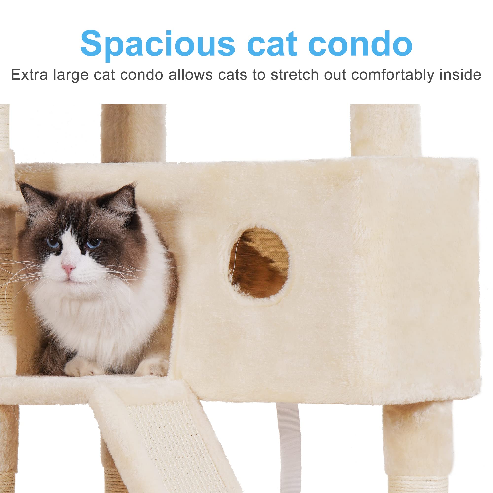 Hey-brother 61-inch Cat Tree for Indoor Cats - Multi-Level Cat Tower with Cozy Condo, Padded Bed, Hammocks & Sisal Scratching Posts - Perfect for Play, Rest & Climbing - Beige 0MPJ019M
