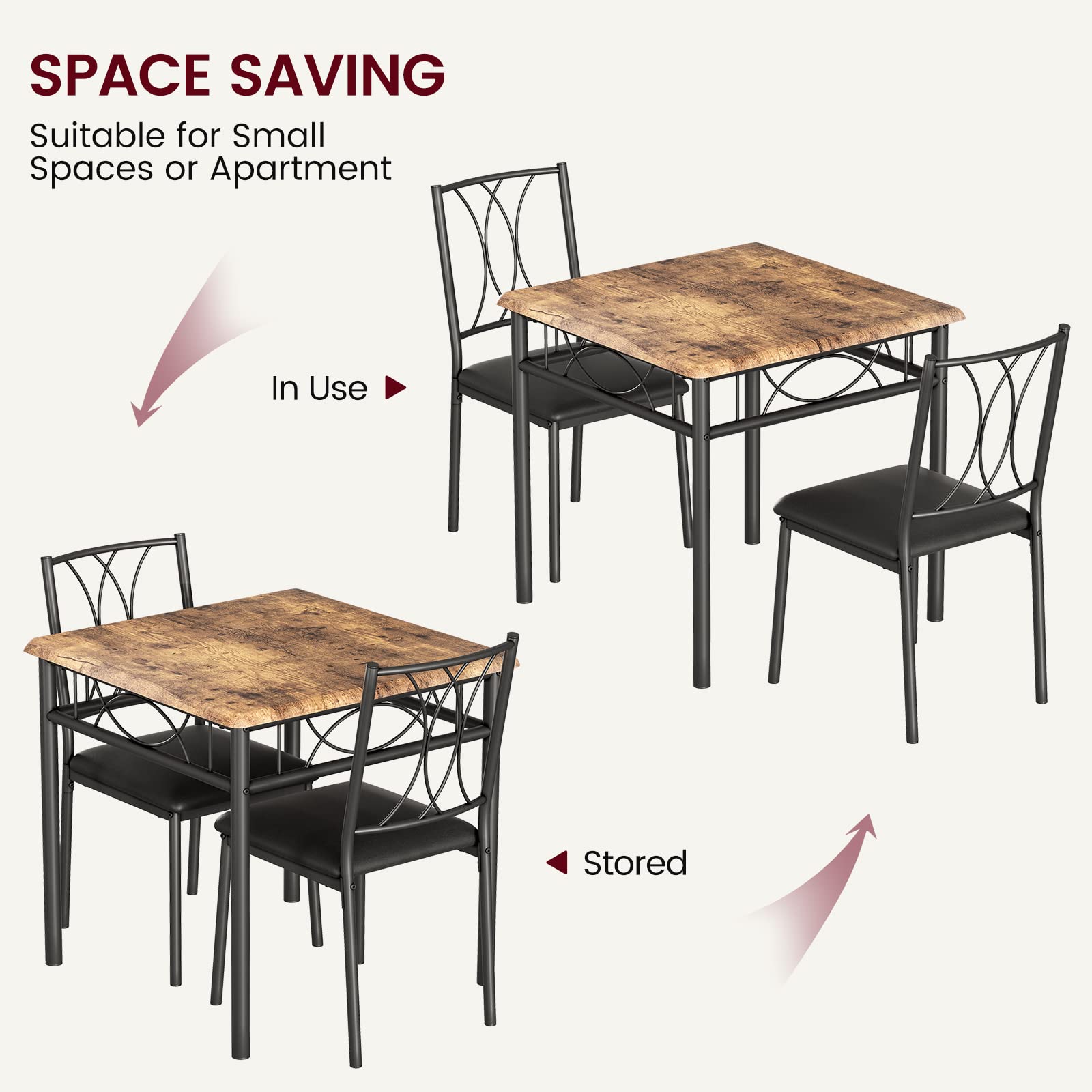 IDEALHOUSE 2-Person Square Dining Table Set with Upholstered Chairs - Compact Kitchen Table & Chairs for Small Spaces, Apartments - Retro Brown Finish for Cozy Dinners & Breakfast Nook