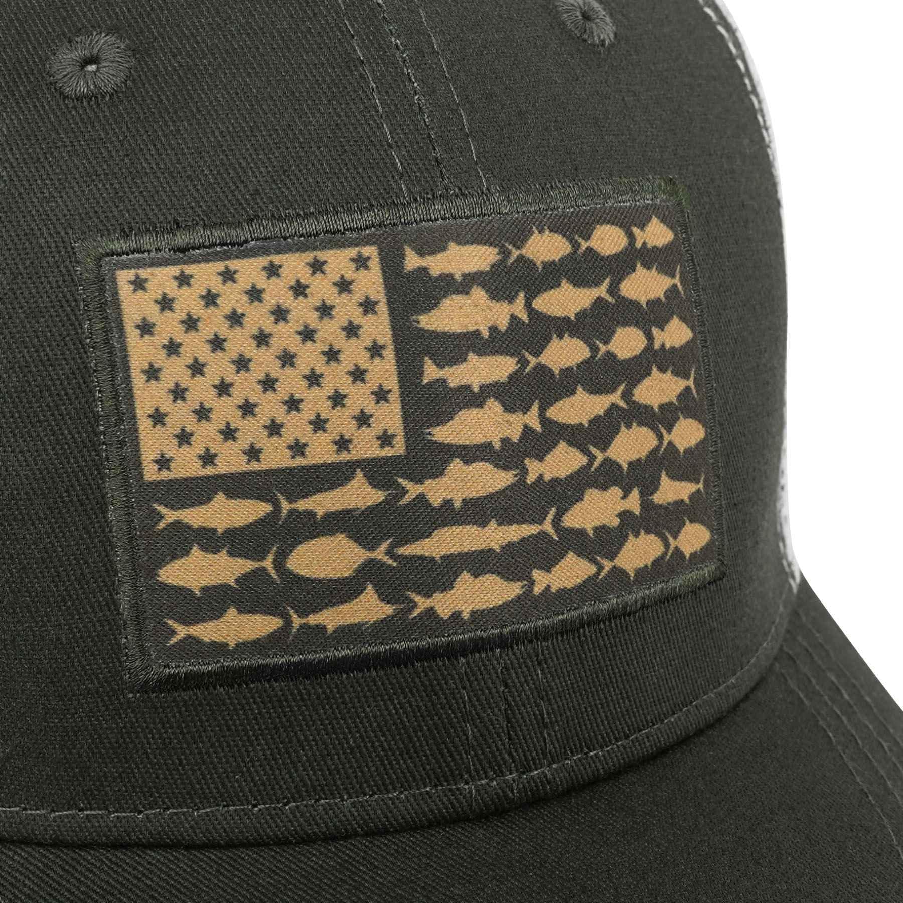 American Fish Flag Trucker Hats for Men - Breathable Mesh Snapback Fishing Hats - Perfect Gift for Anglers, Camping & Outdoor Activities - Ideal for Fishing Trips, Hiking & Casual Wear