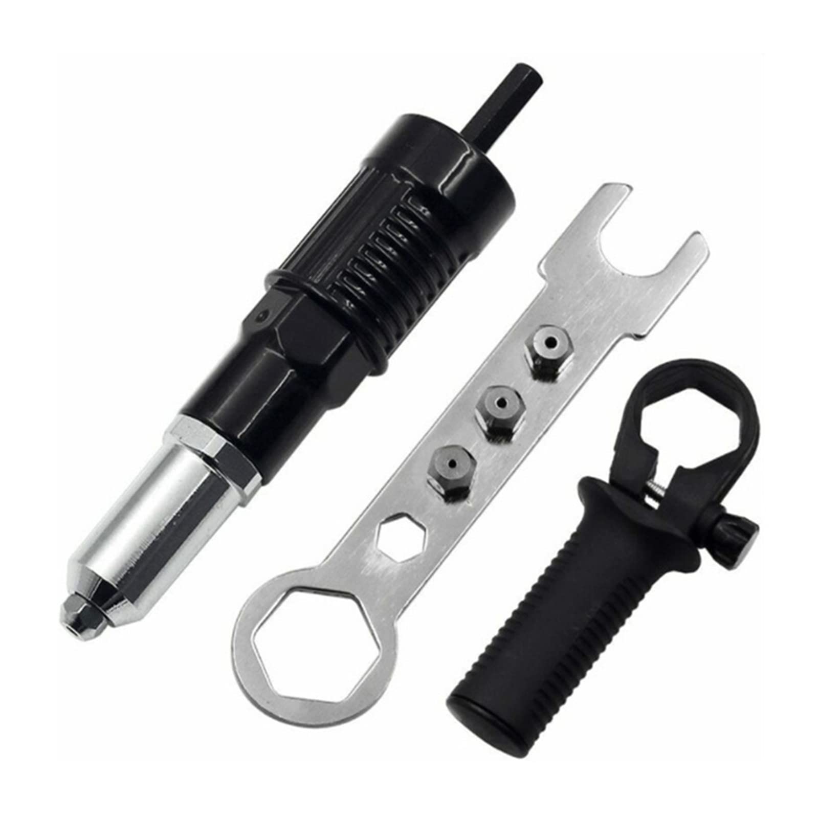 **FMOGG Cordless Drill Electric Rivet Gun Adapter - Professional Riveting Insert Nut Hand Tool Kit with Aluminum Casting Housing (Black) - Perfect for DIY, Metalworking, and Automotive Repairs**