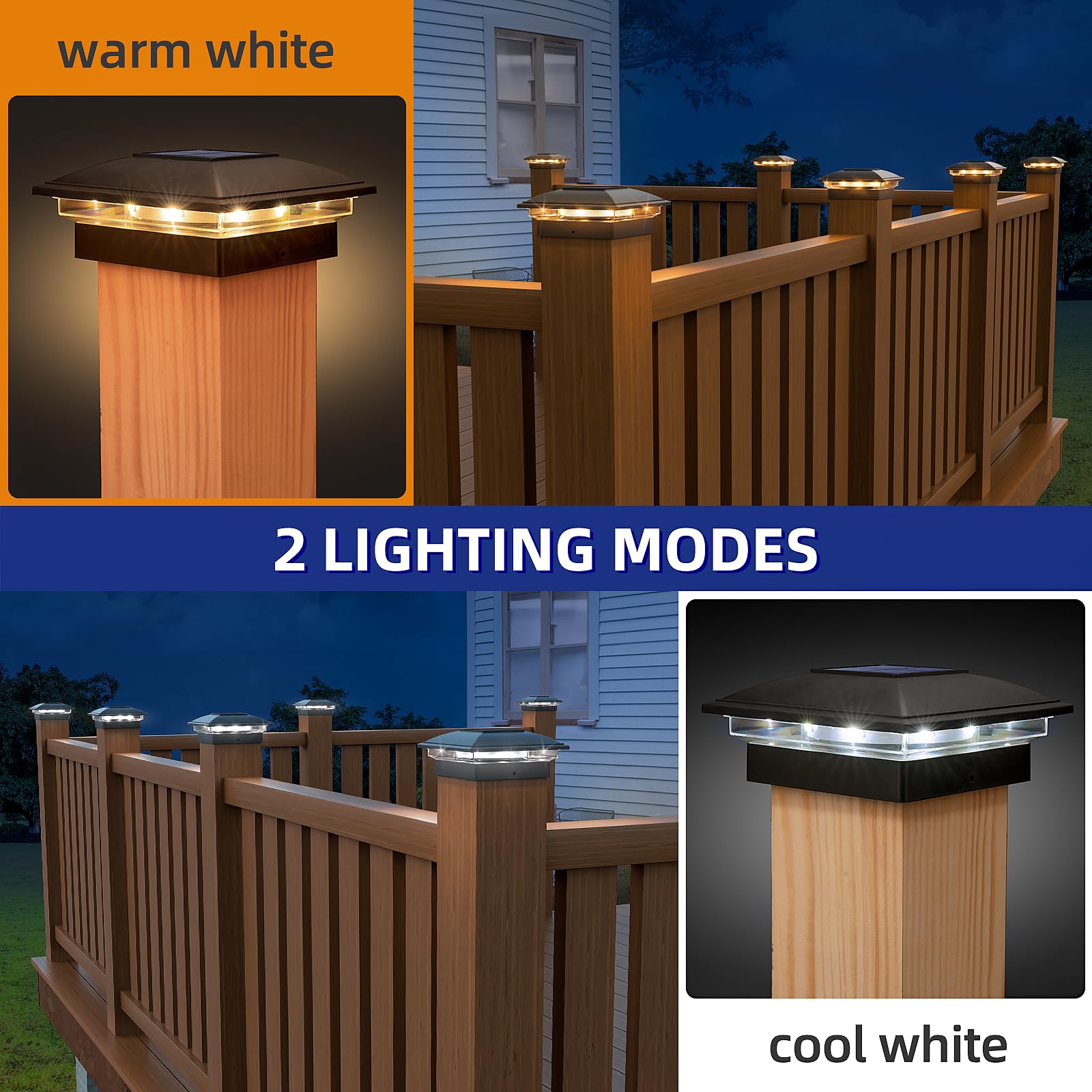 APONUO 12 Pack Solar Post Cap Lights - 2 Modes Waterproof Outdoor Lighting for 4x4, 5x5, 6x6 Wood & Vinyl Fence Posts - Perfect for Garden, Patio, Deck, and Pathway Decor & Safety Lighting at Night