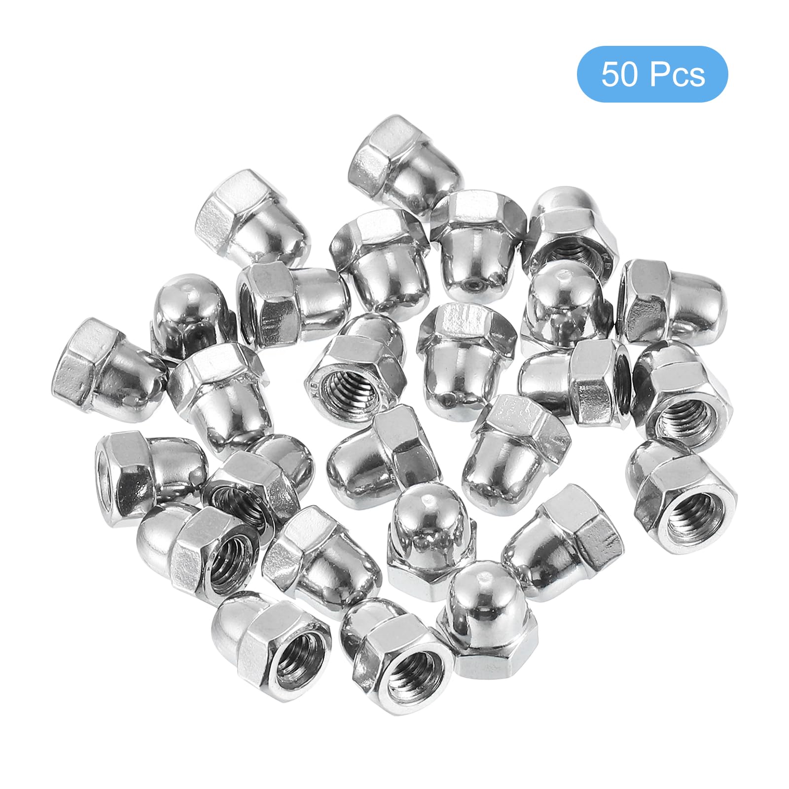 uxcell 50Pcs M6x1.0 304 Stainless Steel Acorn Cap Nuts - Dome Head Hex Nut for Bolt Cover Protection, Rustproof Hardware Fasteners (Silver) - Perfect for Furniture Assembly, Automotive & DIY Projects