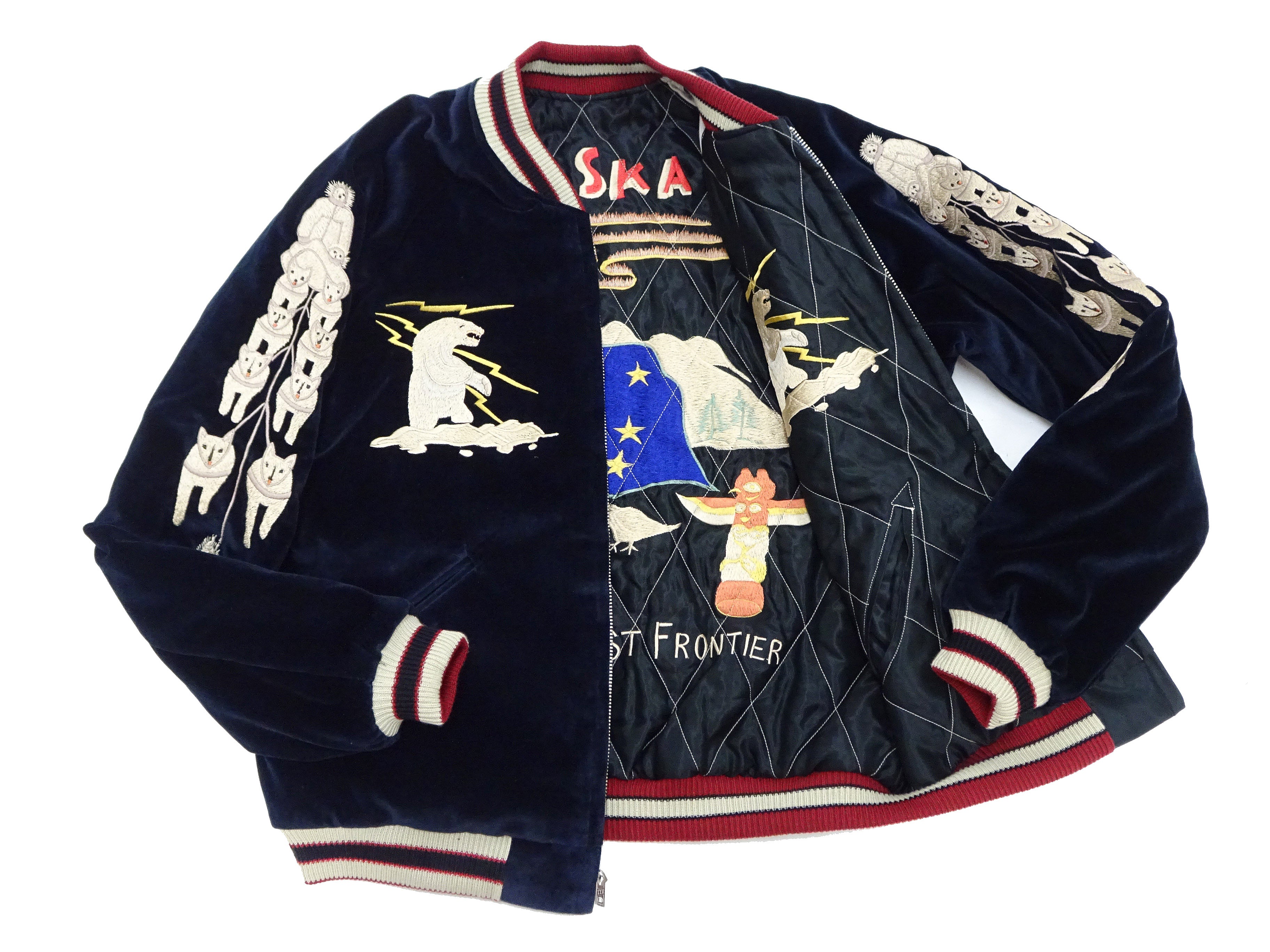 Men's Reversible Embroidered Japanese Souvenir Jacket - TT15544 Velvet & Quilted Satin Bomber | Vintage Alaska Navy Blue Style | Perfect for Streetwear, Cosplay & Fashion Outfits