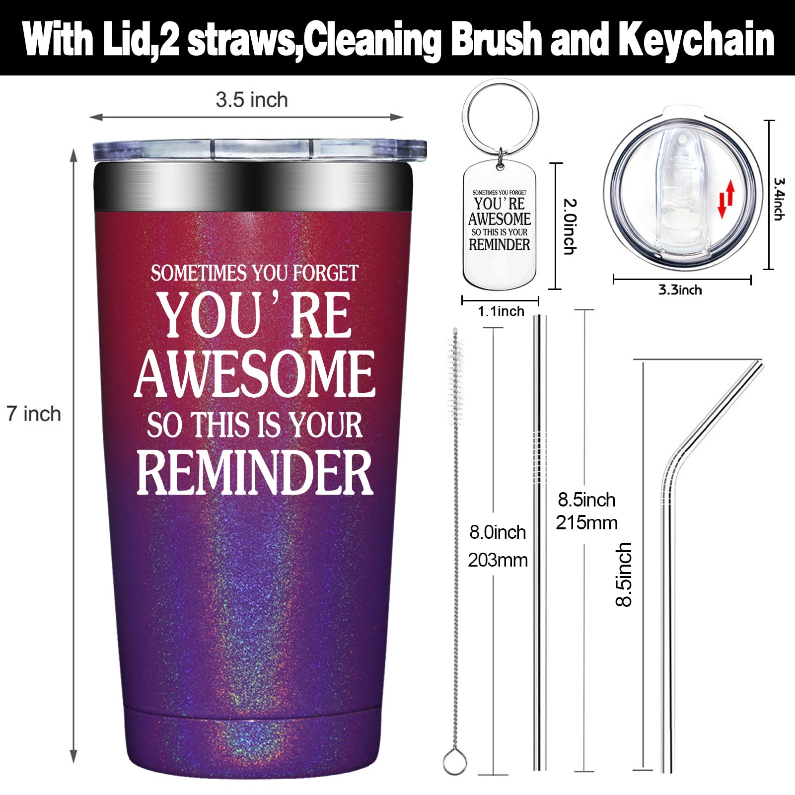 20oz Vacuum Insulated Tumbler - Inspirational Thank You Gifts for Women & Men, Funny Birthday Gifts for Coworkers, Daughter, Mom - Best Friend Gift Idea - Perfect for Office, Home, Travel & Outdoor Activities