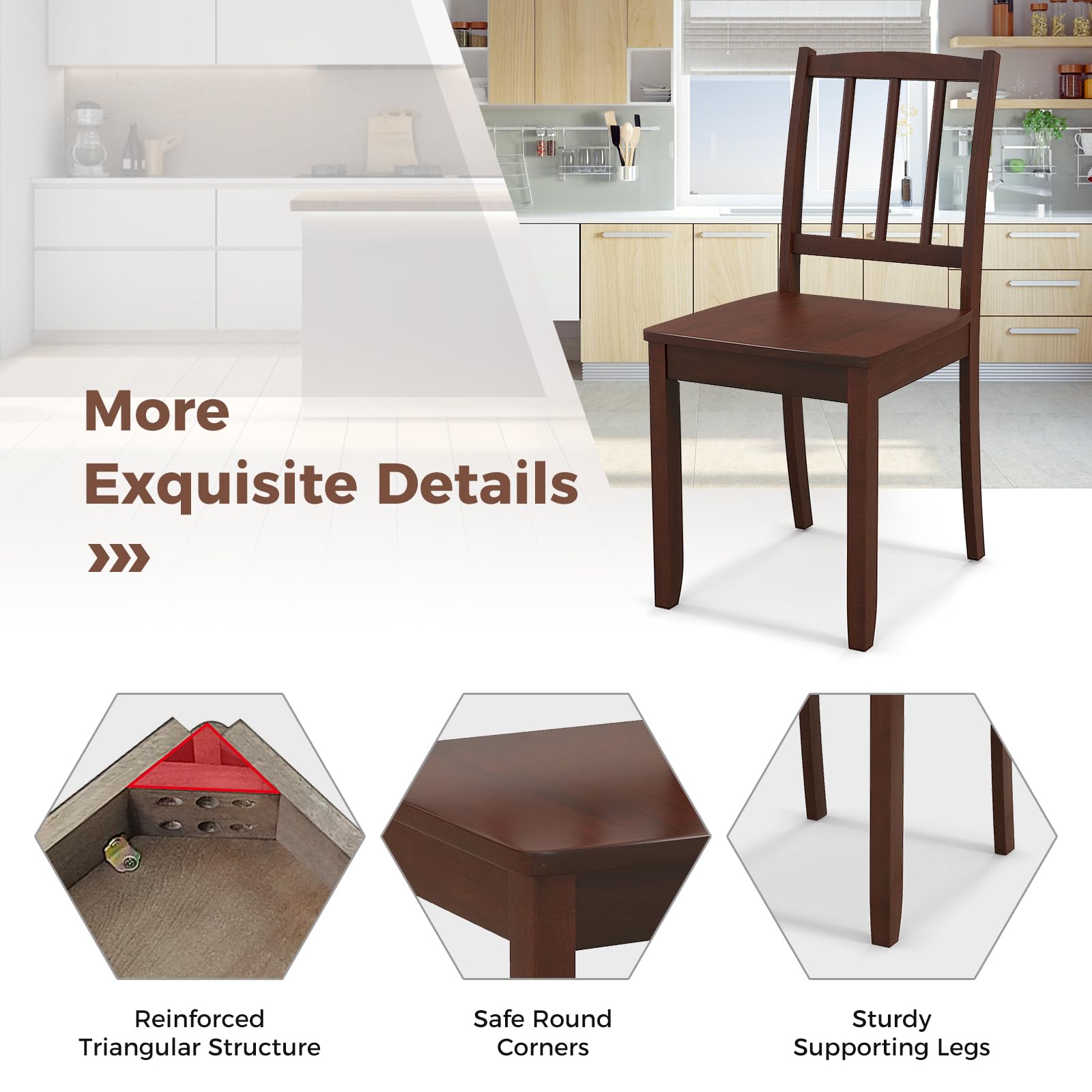 Giantex Farmhouse Dining Chairs Set of 4 - Modern Kitchen Chairs with Rubber Wood Legs & Curved Backrest - Ladder Back Diner Chairs for Dining Room, Kitchen, Study - 400 LBS Weight Capacity - Brown Wooden Side Chairs - Perfect for Farmhouse Decor, Small Spaces & Family Gatherings