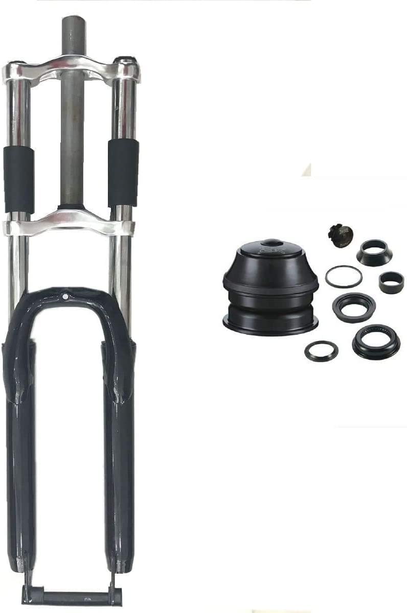 Brushed Aluminum 3.4L Felt Faker Gas Tank Frame & Petcock Kit - 26 Inch Black Suspension Fork with Headset for 2 Stroke Bicycle Frame - Perfect for Motorized Bike Conversions, DIY Projects & Off-Road Cycling
