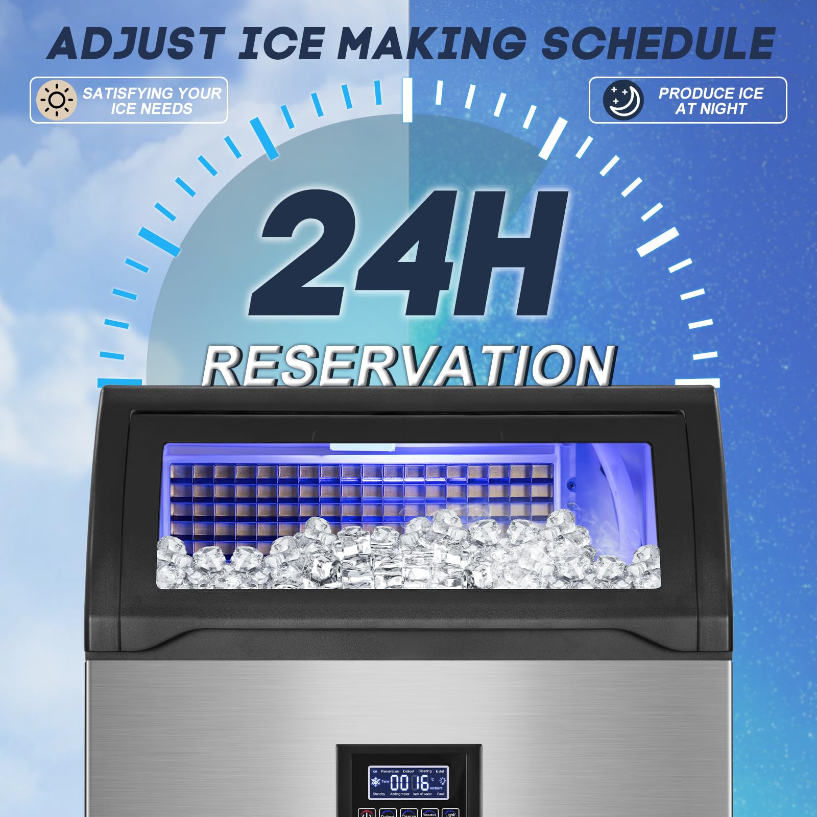Commercial Ice Maker Machine 360LBS/24H with 80LBS Storage Bin - 126 Ice Cubes Per Batch, Stainless Steel Undercounter or Freestanding Ice Machine for Home Bar, Restaurant, Outdoor Party - Self Cleaning & Energy Efficient
