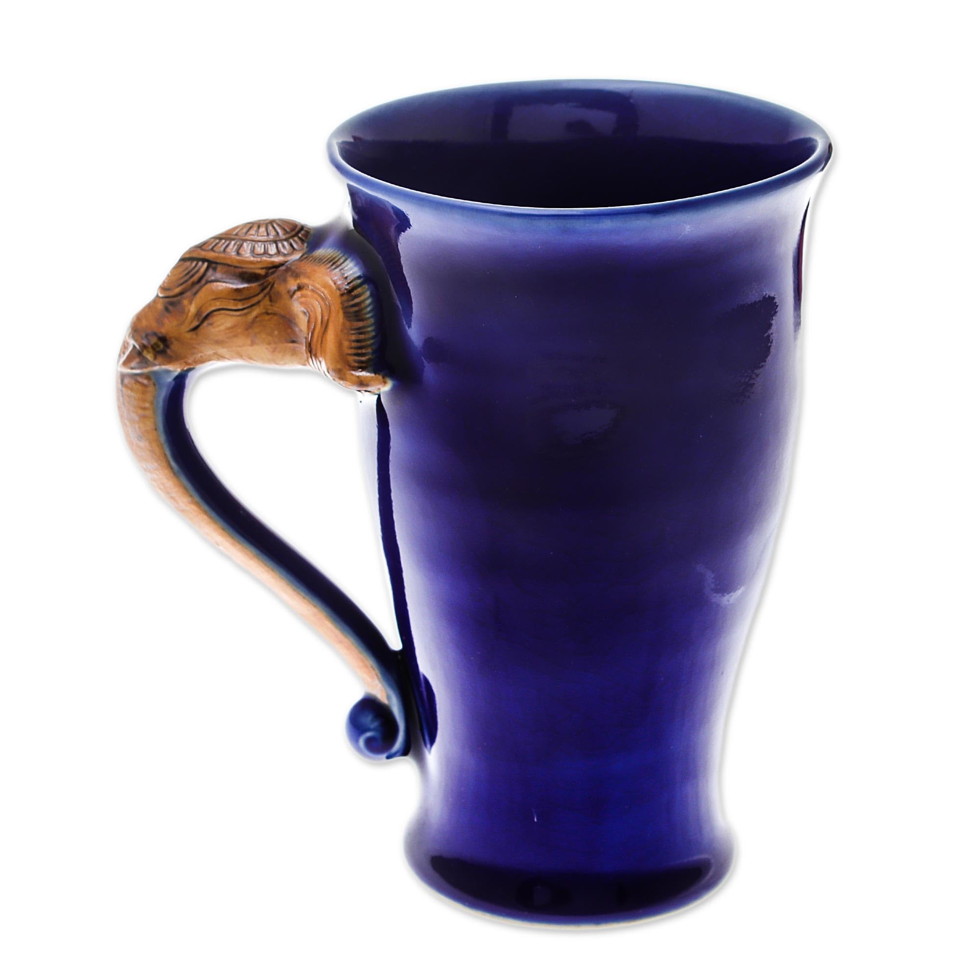 Handmade Thai Celadon Ceramic Mug with Elephant Design - Blue & Brown Artisan Coffee Cup - 12 Oz Thailand Tableware for Home & Office Use - Perfect for Tea, Coffee & Gifts - 5.5in H x 4.9in W x 3.5in D