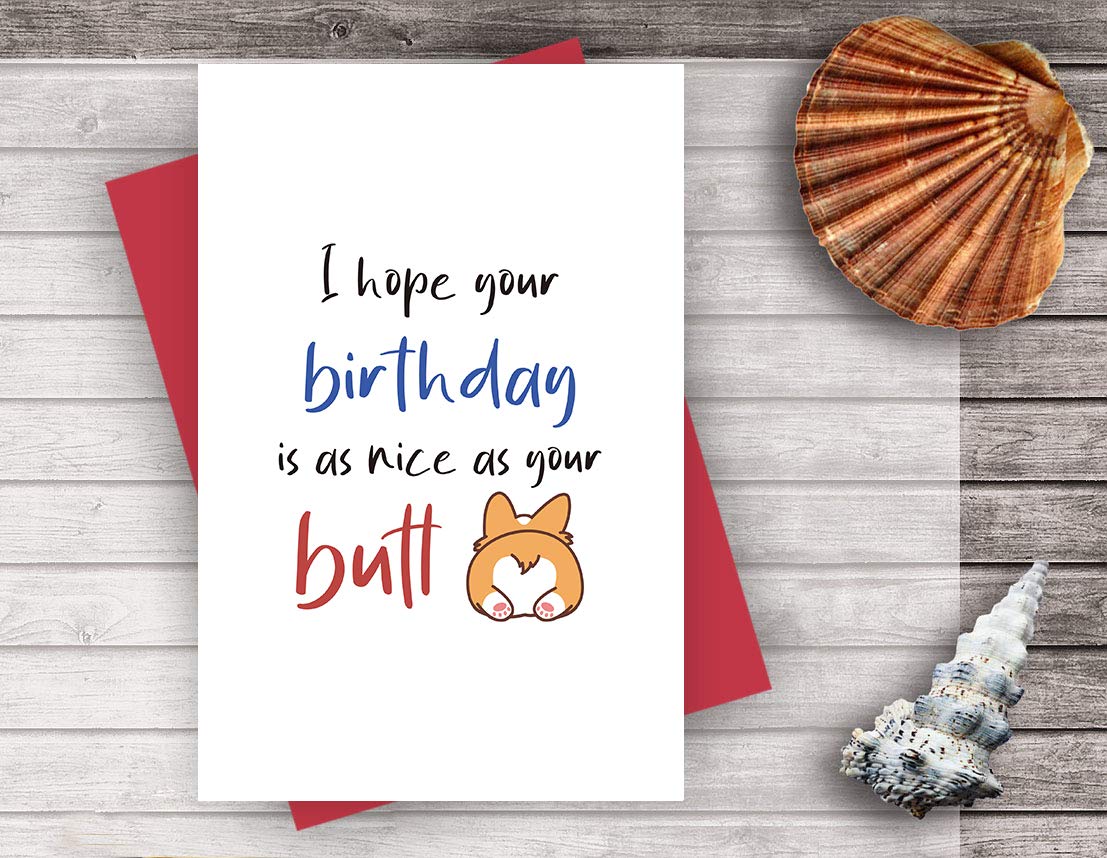Funny Happy Birthday Card with Cute Corgi Butt - Cheeky Love Greeting Card for Husband, Wife, Him or Her | Perfect for Anniversaries, Valentine's Day & Special Occasions
