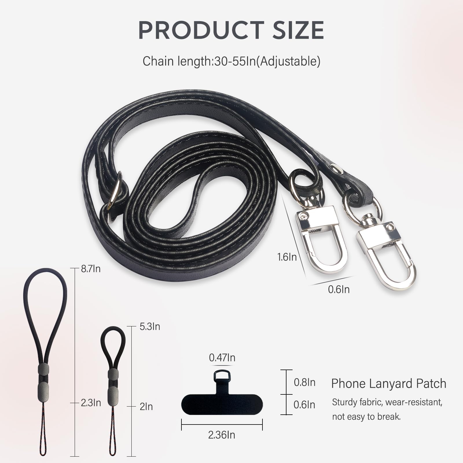 Adjustable Phone Crossbody Strap with Wrist & Finger Straps - for Smartphones (Black) - Perfect for Travel & Daily Use