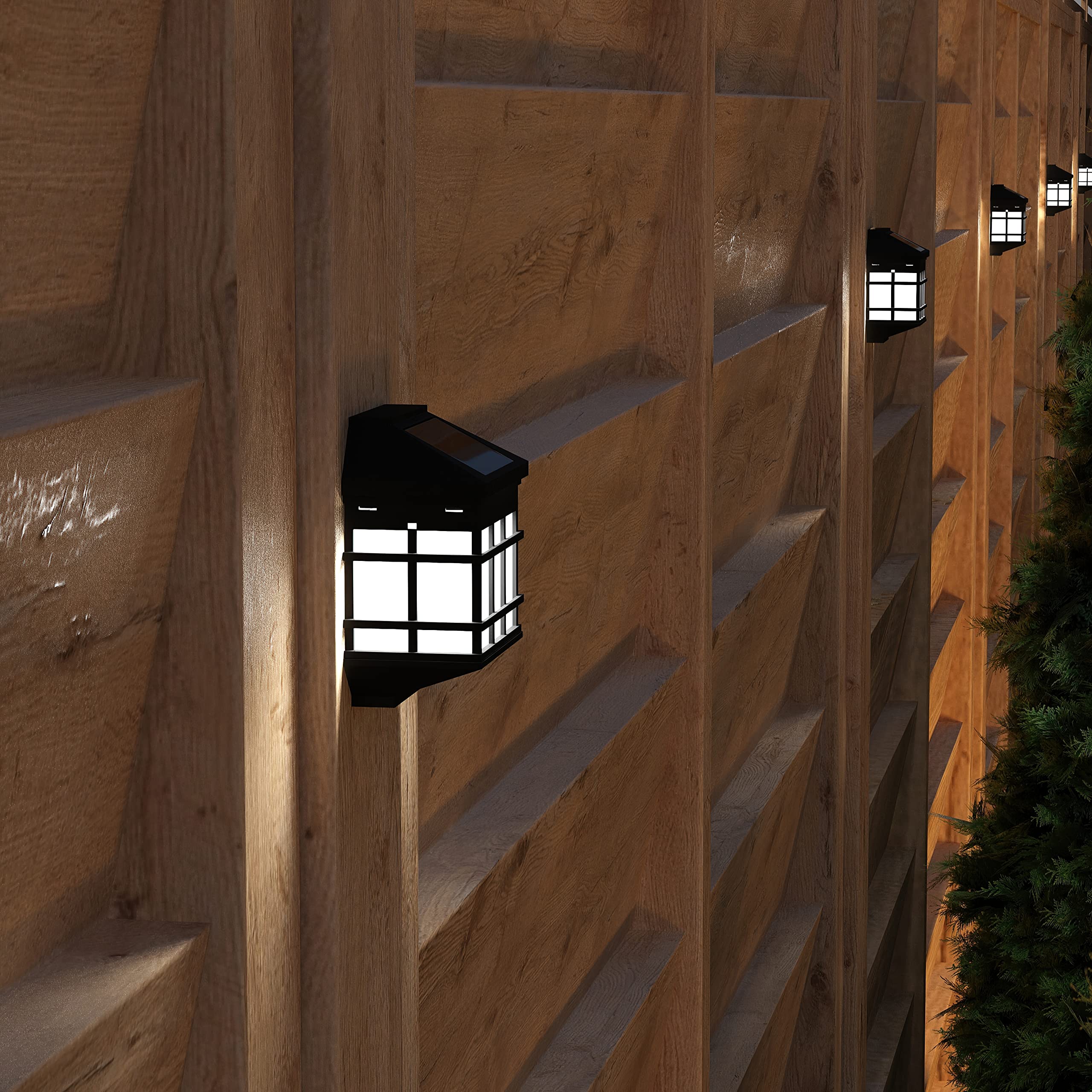 Merrick Lane Black Solar Wall Lights - 6 Pack Bright White LED Outdoor Solar Powered Lights for Fence, Deck, Garden, Pathway & Patio Lighting - Waterproof & Energy Efficient Landscape Lighting