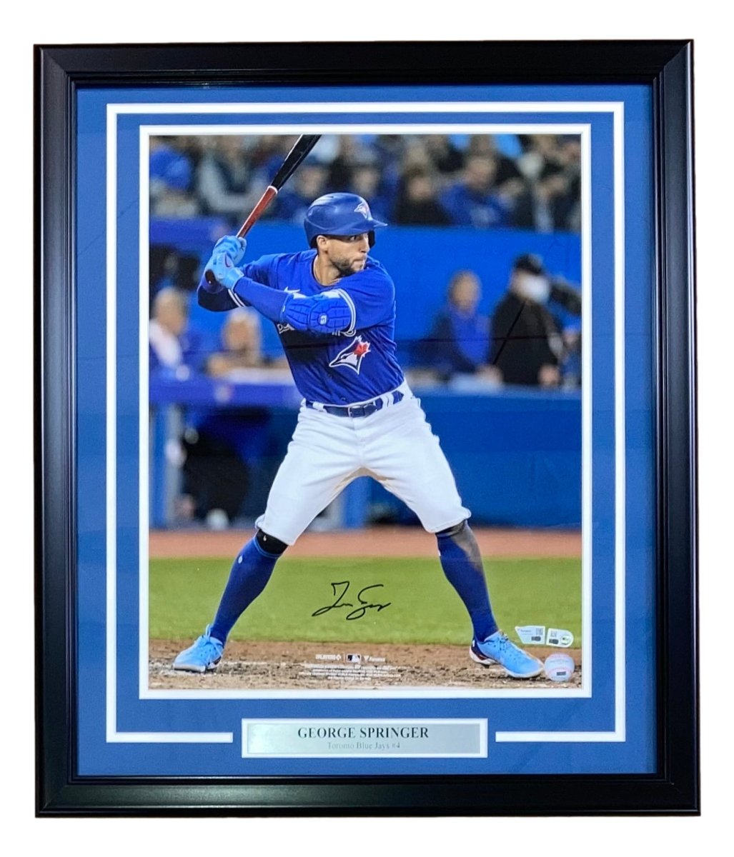 George Springer Autographed Toronto Blue Jays 16x20 Framed Photo - Limited Edition Collectible for Baseball Fans & Sports Memorabilia Enthusiasts - Perfect for Man Cave, Sports Bar, or Office Decor